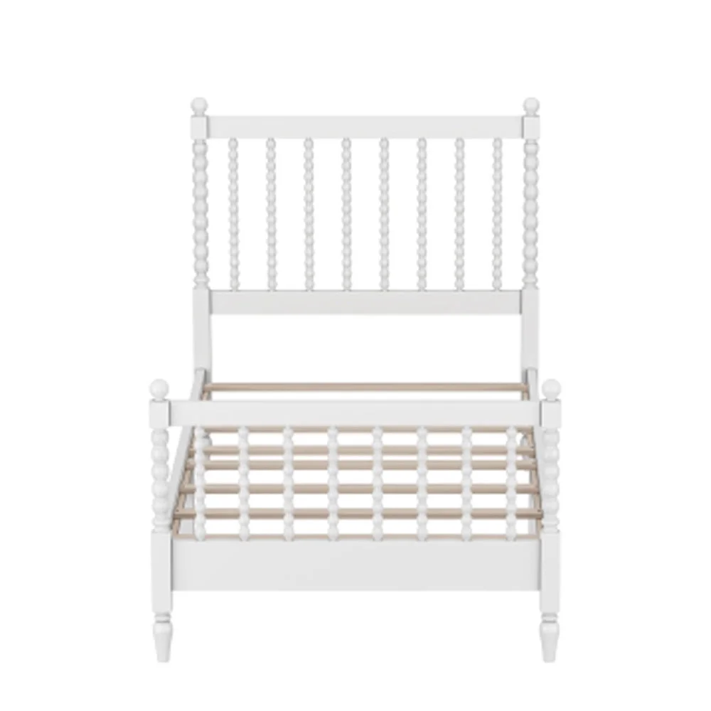 Twin Size Wood Platform Bed with Gourd Shaped Headboard and Footboard, White