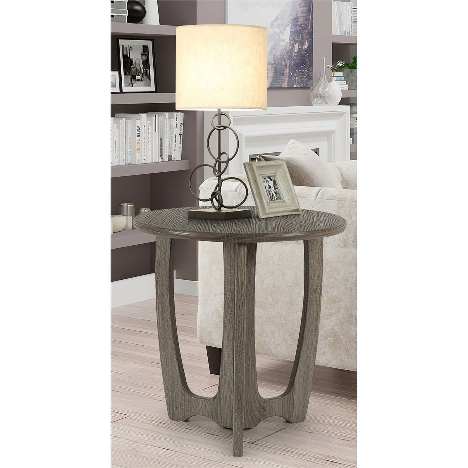 Gallerie Decor Edgewood Contemporary Wood Side Table with Carved Leg in Gray