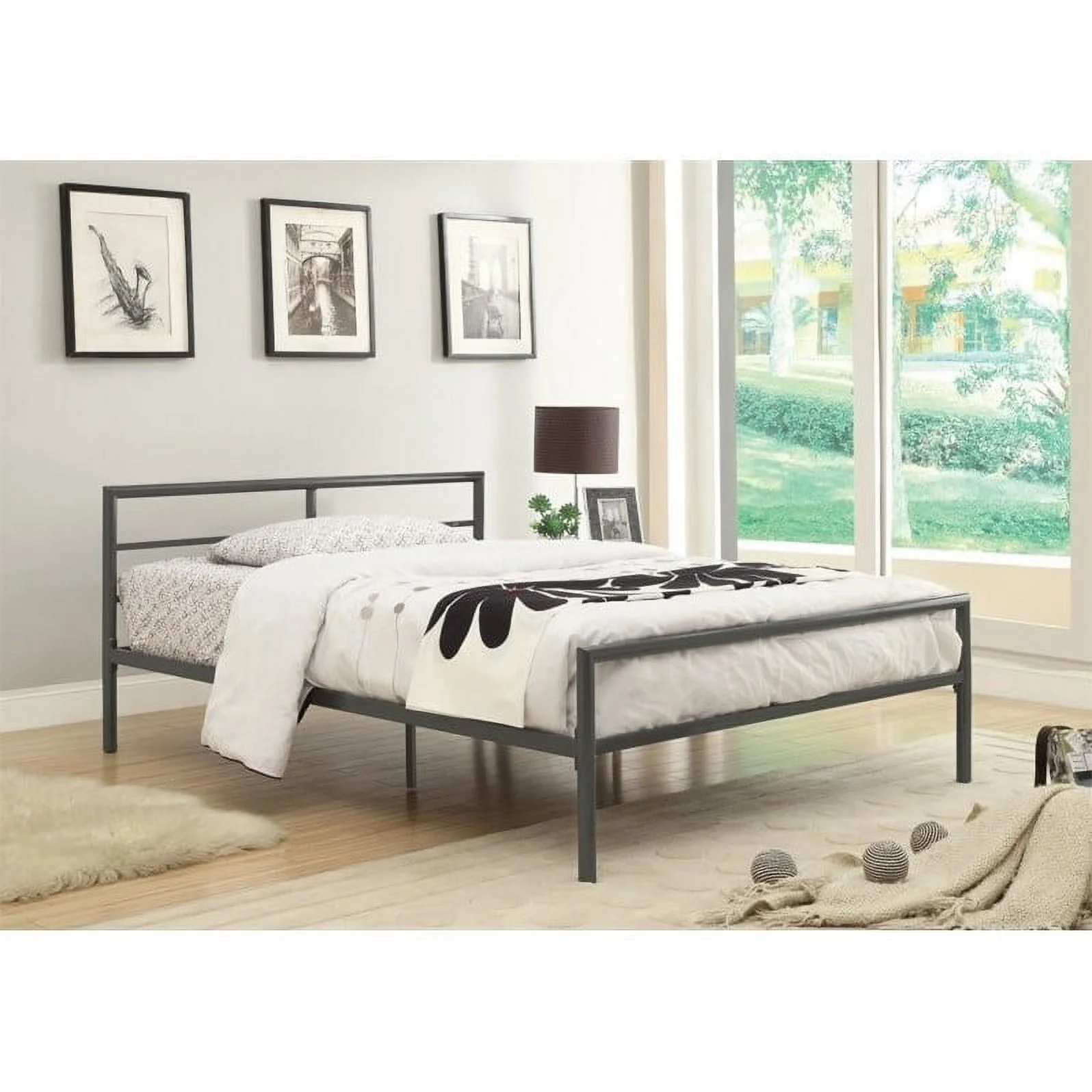 Kingfisher Lane Full Platform Iron Bed in Gunmetal