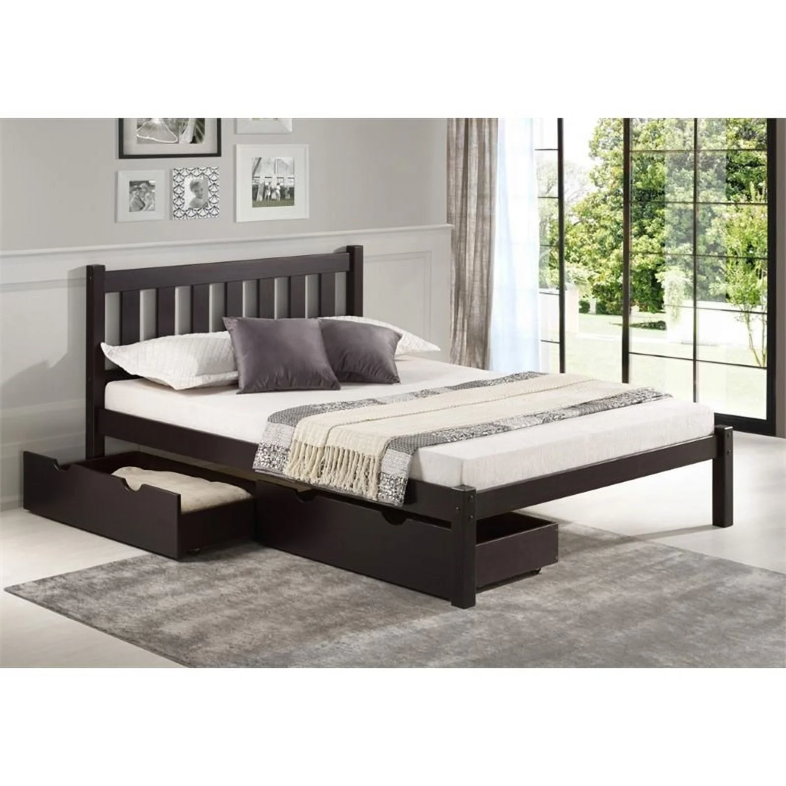 Rosebery Kids Full Wood Platform Bed with Storage Drawers in Espresso