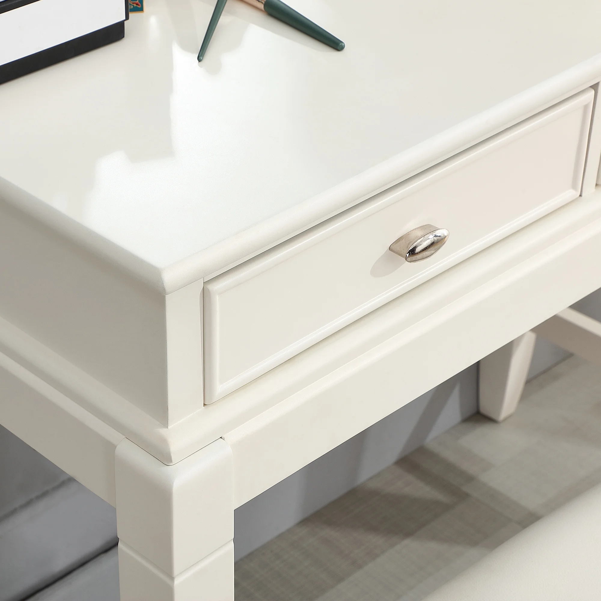 35Inch Solid Wood Traditional Modern Makeup Vanity Desk with Drawer, Dressing Table Laptop Table, Home Office Desk, Workstation, Study Table for Small Space Dressing Table(No Stool and Mirror)