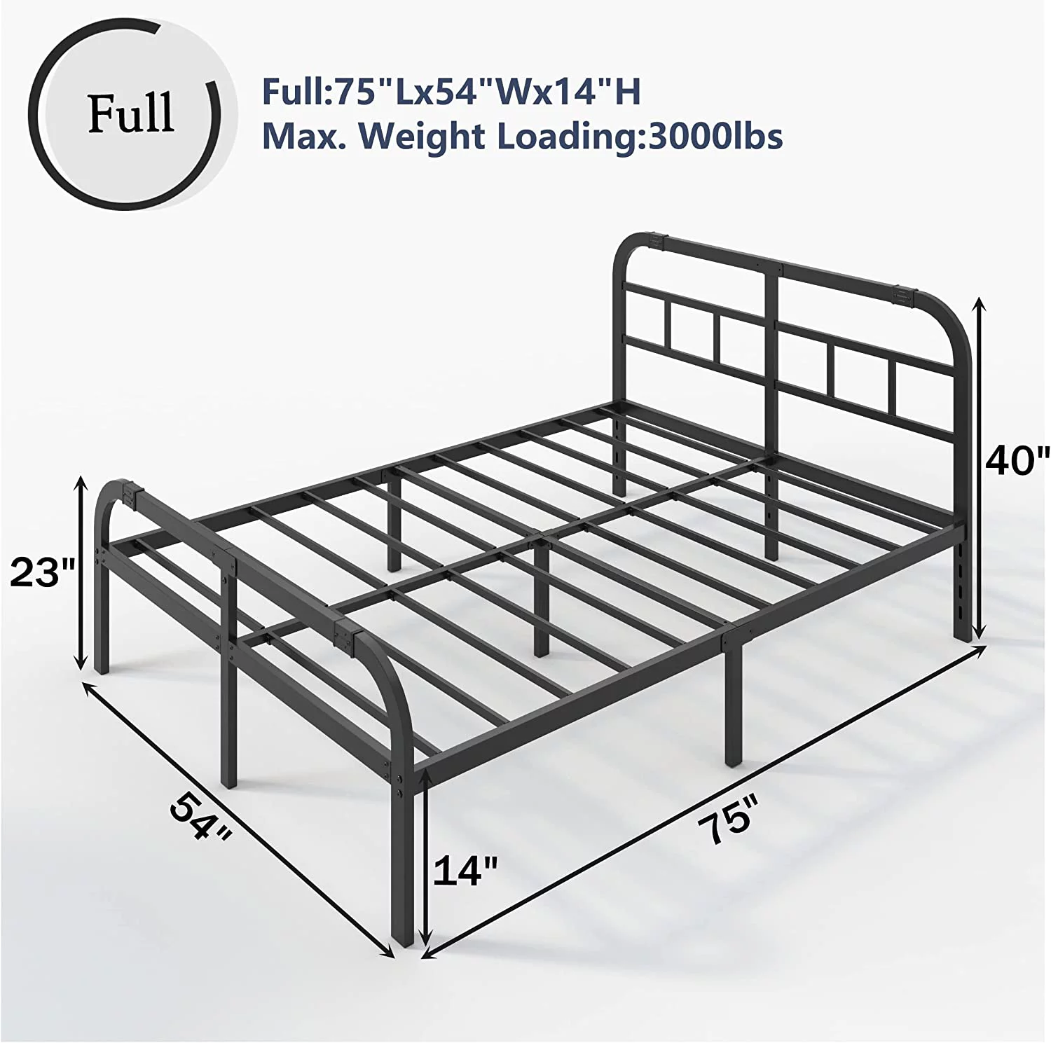 Queen Bed Frame with Headboard and Footboard 14-Inch High Steel Slats with 3500lbs Support No Box Spring Needed Noise Free Anti-Slip Easy Assembly (Max Load 3000lbs)