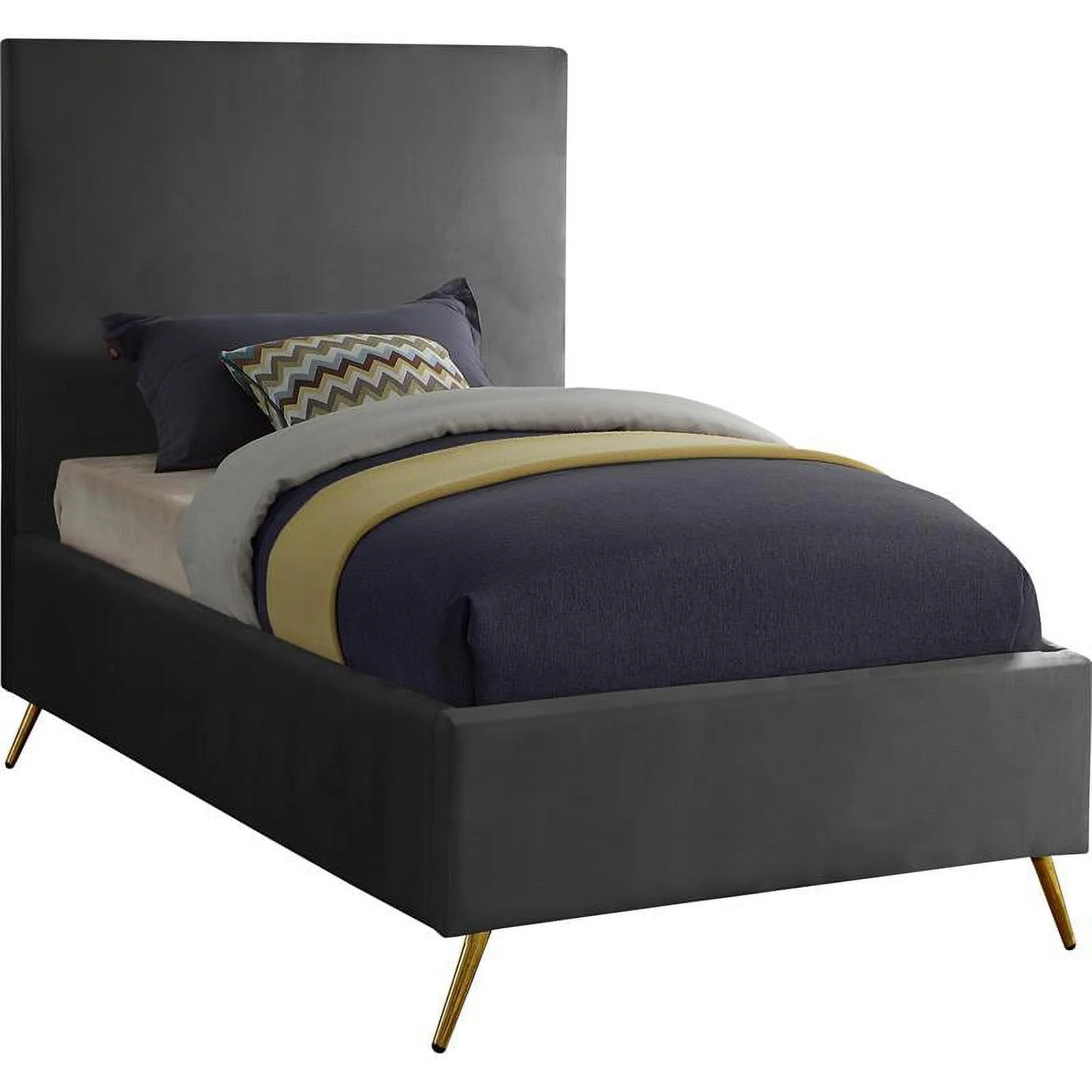 Meridian Furniture Jasmine Contemporary Velvet Twin Bed in Gray
