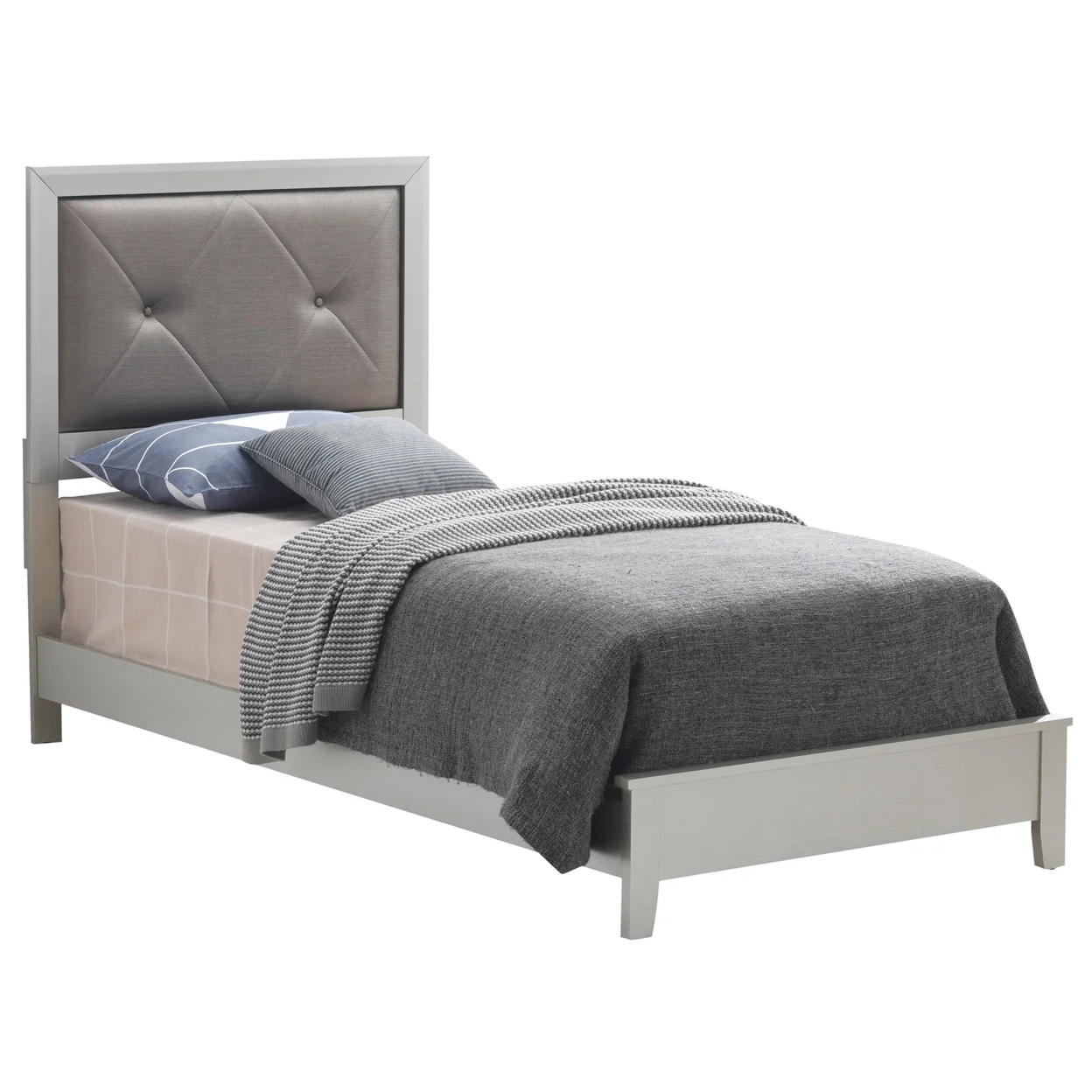 Primo Silver Champagne Tufted Faux Leather Upholstered Twin Panel Bed