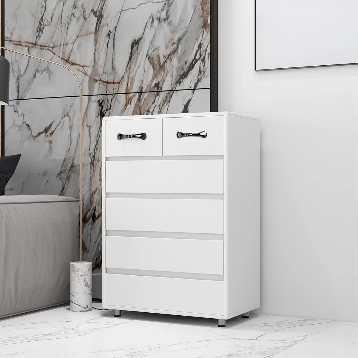 Tenozek Storage Drawer Side Tables, 40 inches Tall File Cabinet Nightstand with 6 Drawers for Office/Living Room/Bedroom (White)