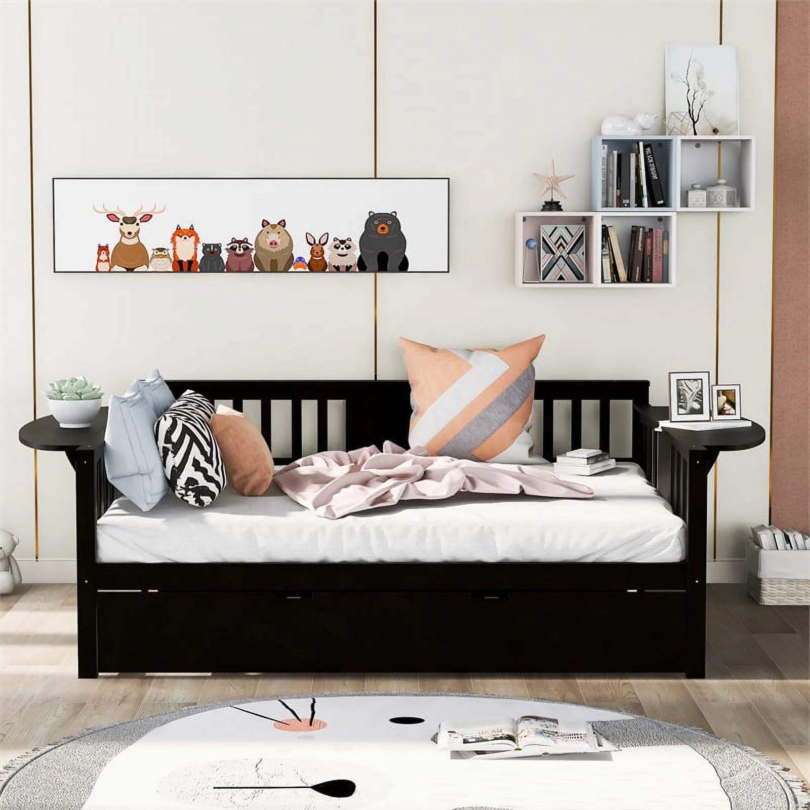 CRO Decor Full size Daybed with Twin size Trundle Wood Slat Support (Espresso)