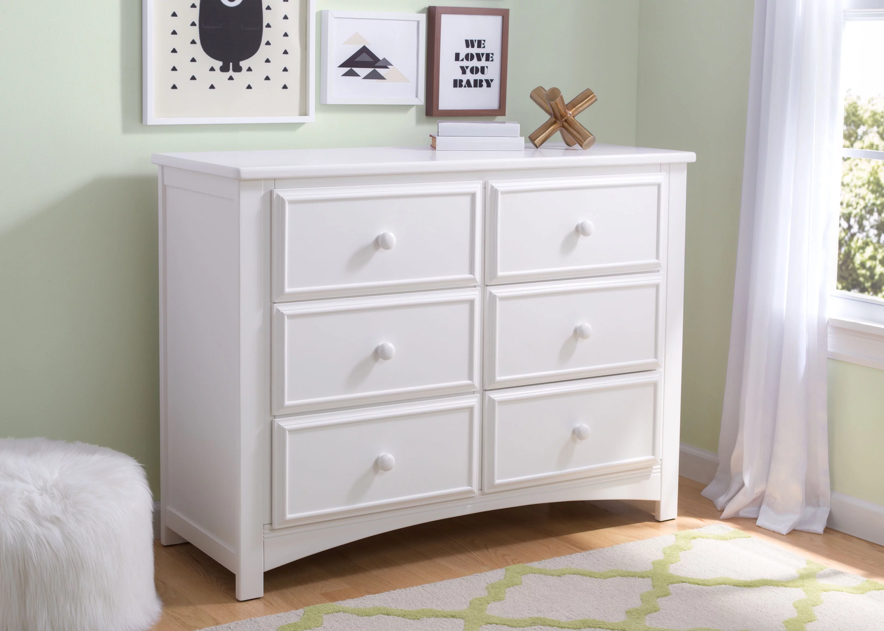 Delta Children Mason Unisex Nursery 6 Drawer Double Dresser with Interlocking Drawers - Greenguard Gold Certified, Bianca White