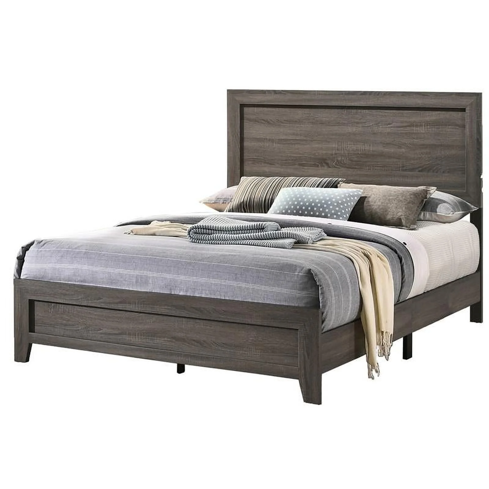 Maklaine Rustic Wood Gray 4pc Bedroom Set in Queen w/ Dresser Mirror & Nightst&