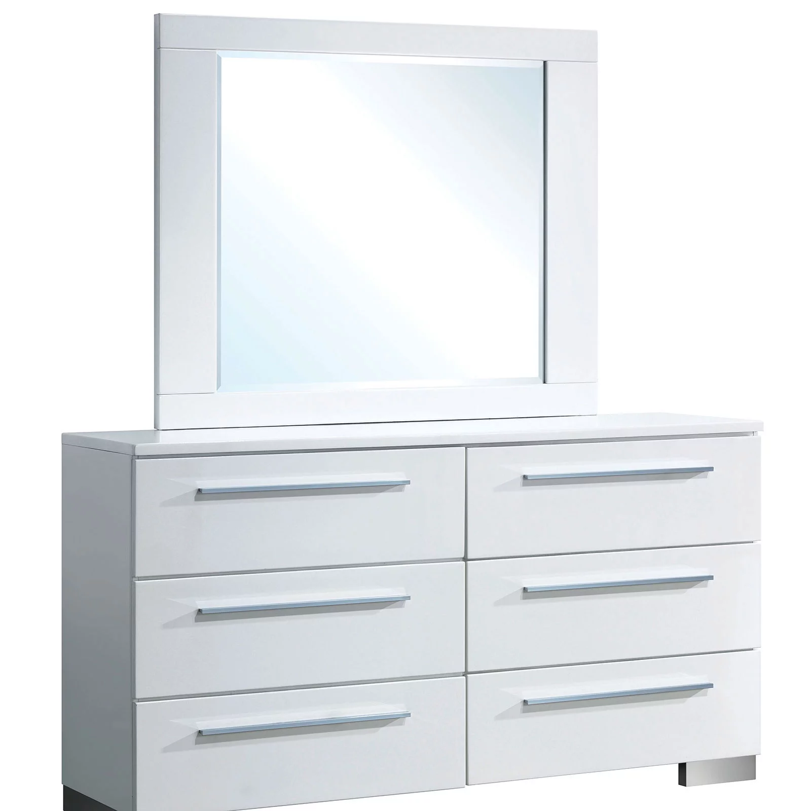 White Glossy Contemporary Queen Size Bed Dresser Mirror Nightstand Lacquer Coating Bedroom Furniture 4p Set