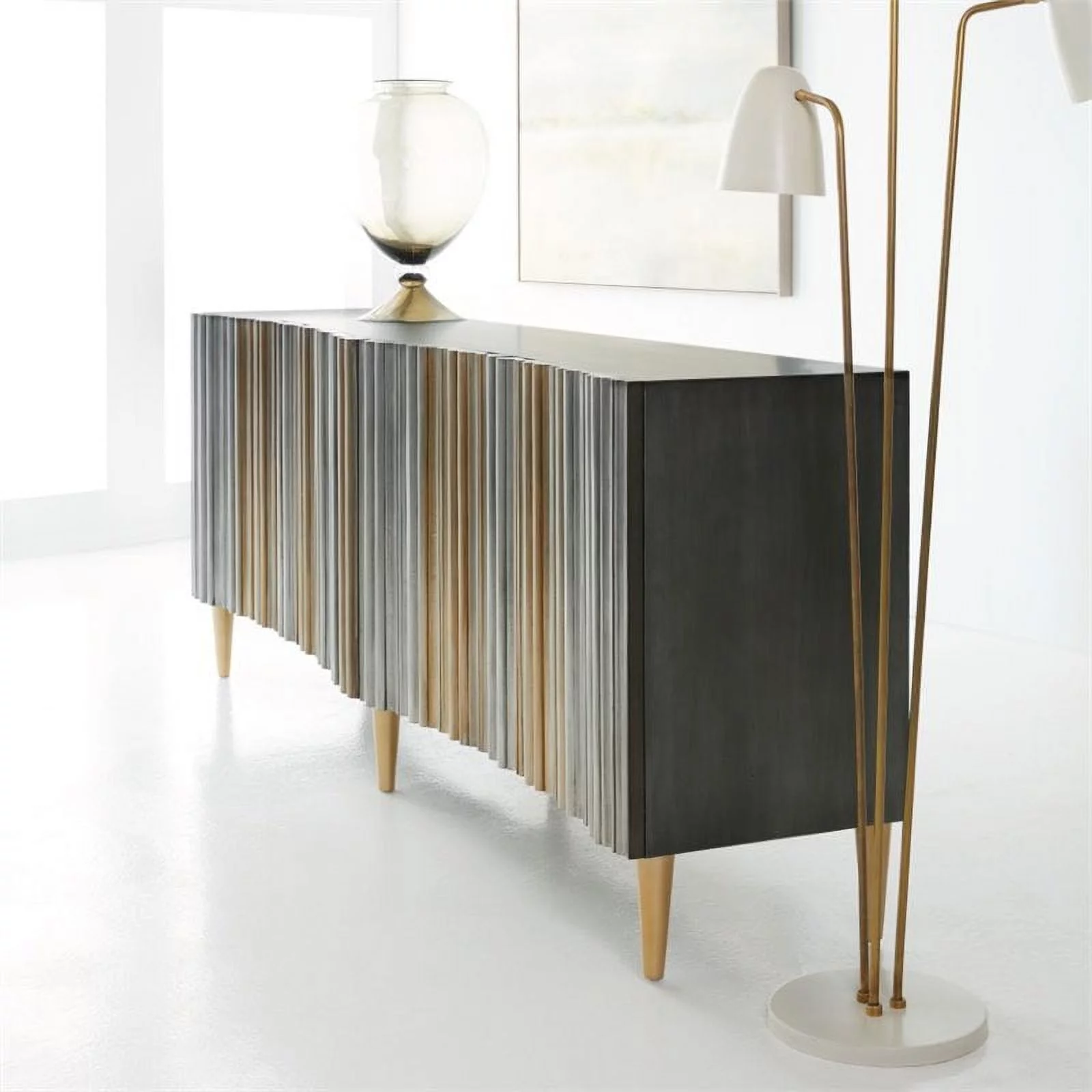 Beaumont Lane 2-Shelf Modern Wood & Aluminum Media Credenza in Silver/Gold