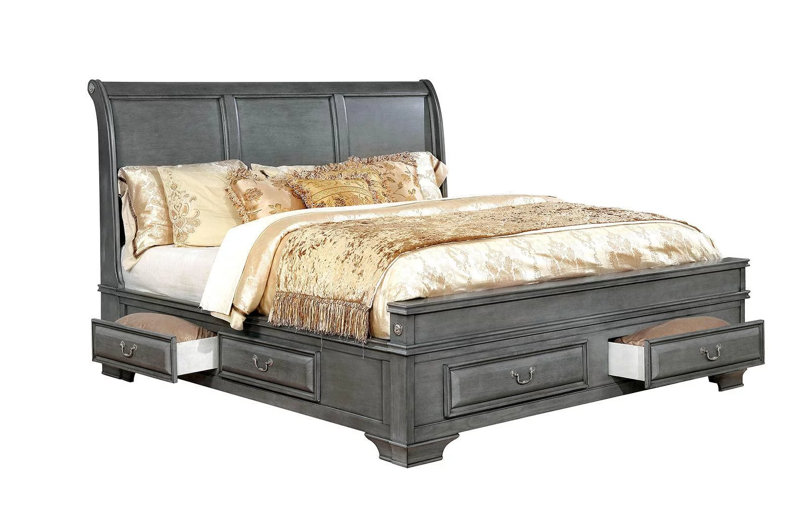 Transitional Gray Solid Wood Queen Bedroom Set 5pcs FOA CM7302GY Brandt
