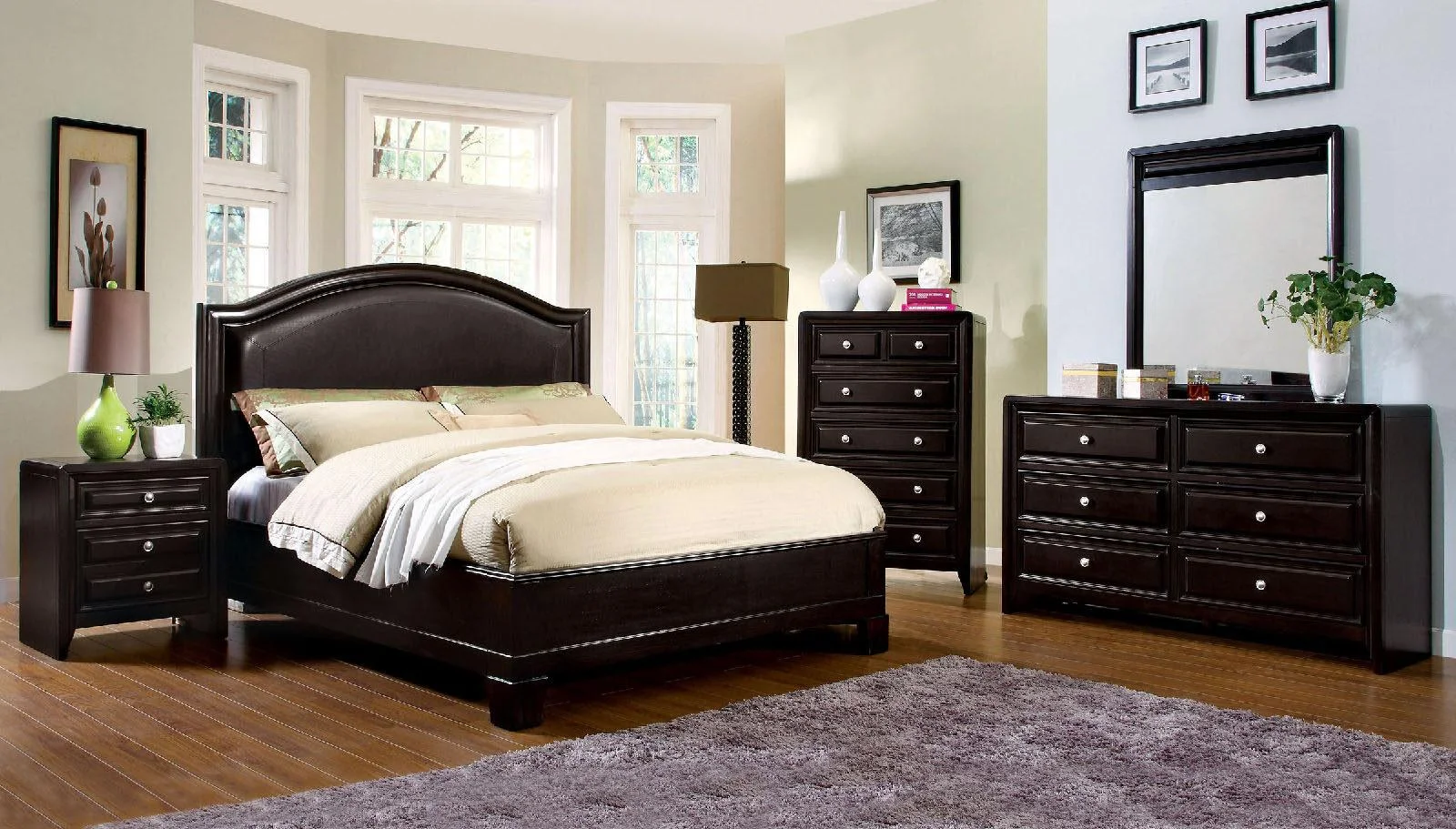 Transitional Espresso Solid Wood Queen Bedroom Set 5pcs FOA CM7058-Q Winsor