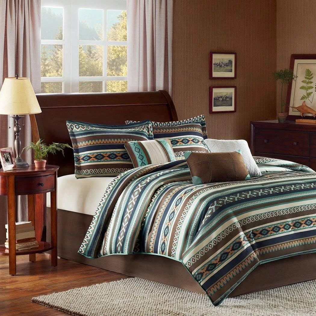 Turquoise American Cal California King Comforter, Shams, Toss Pillows Bed Skirt (7 Piece Bed In A Bag)