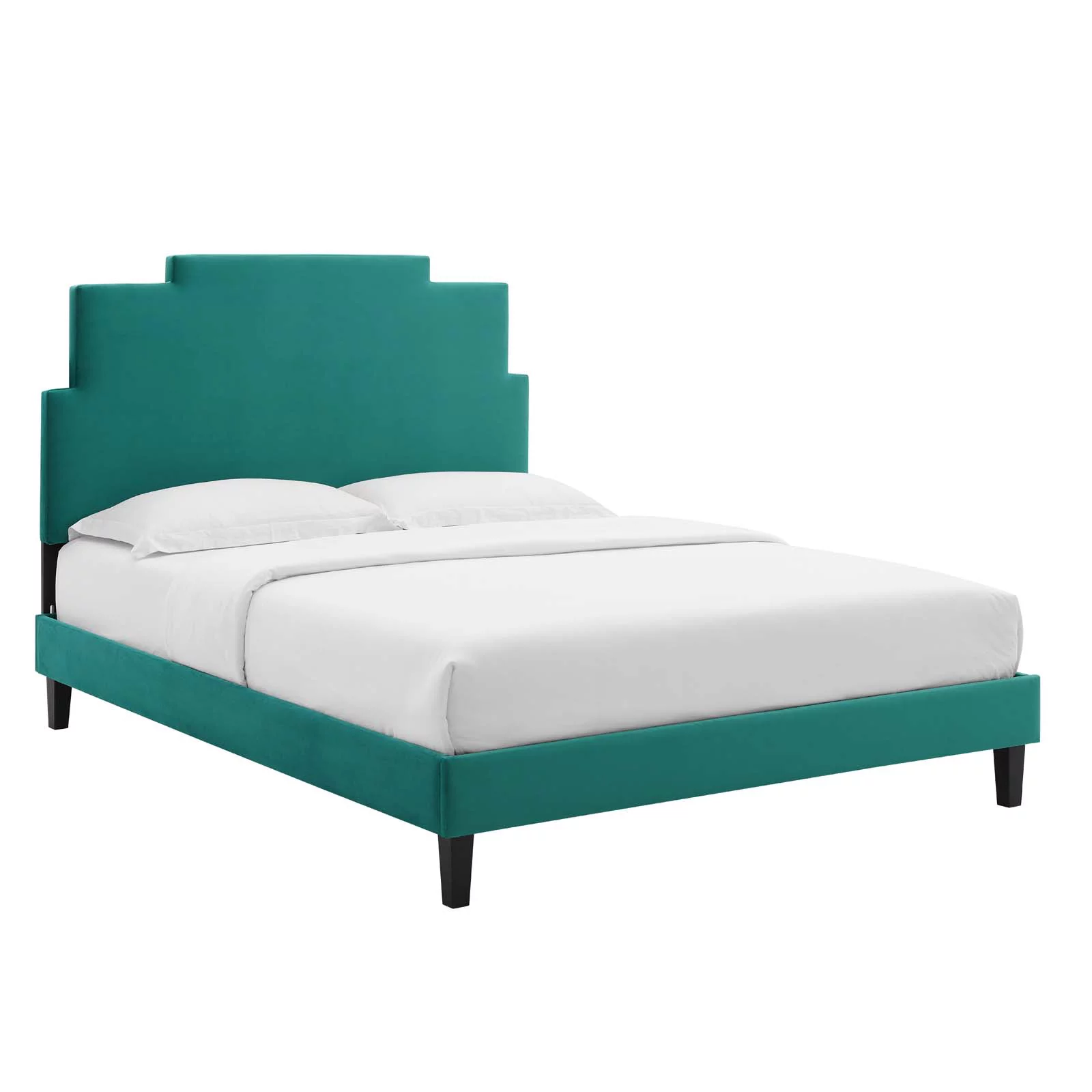 Modway Lindsey Performance Velvet Twin Platform Bed in Teal