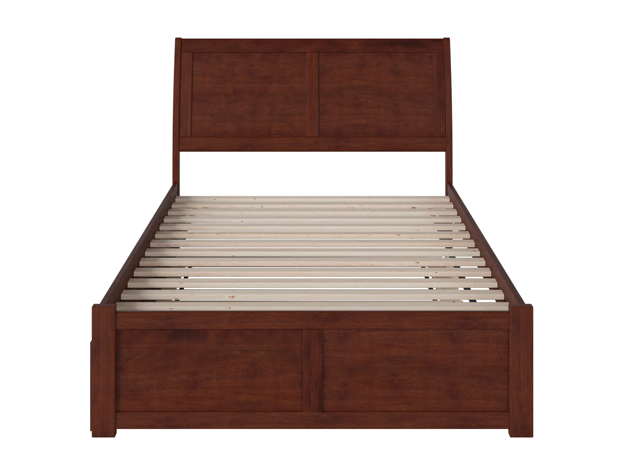 Portland Full Platform Bed with Flat Panel Foot Board and Full Size Urban Trundle Bed in Walnut
