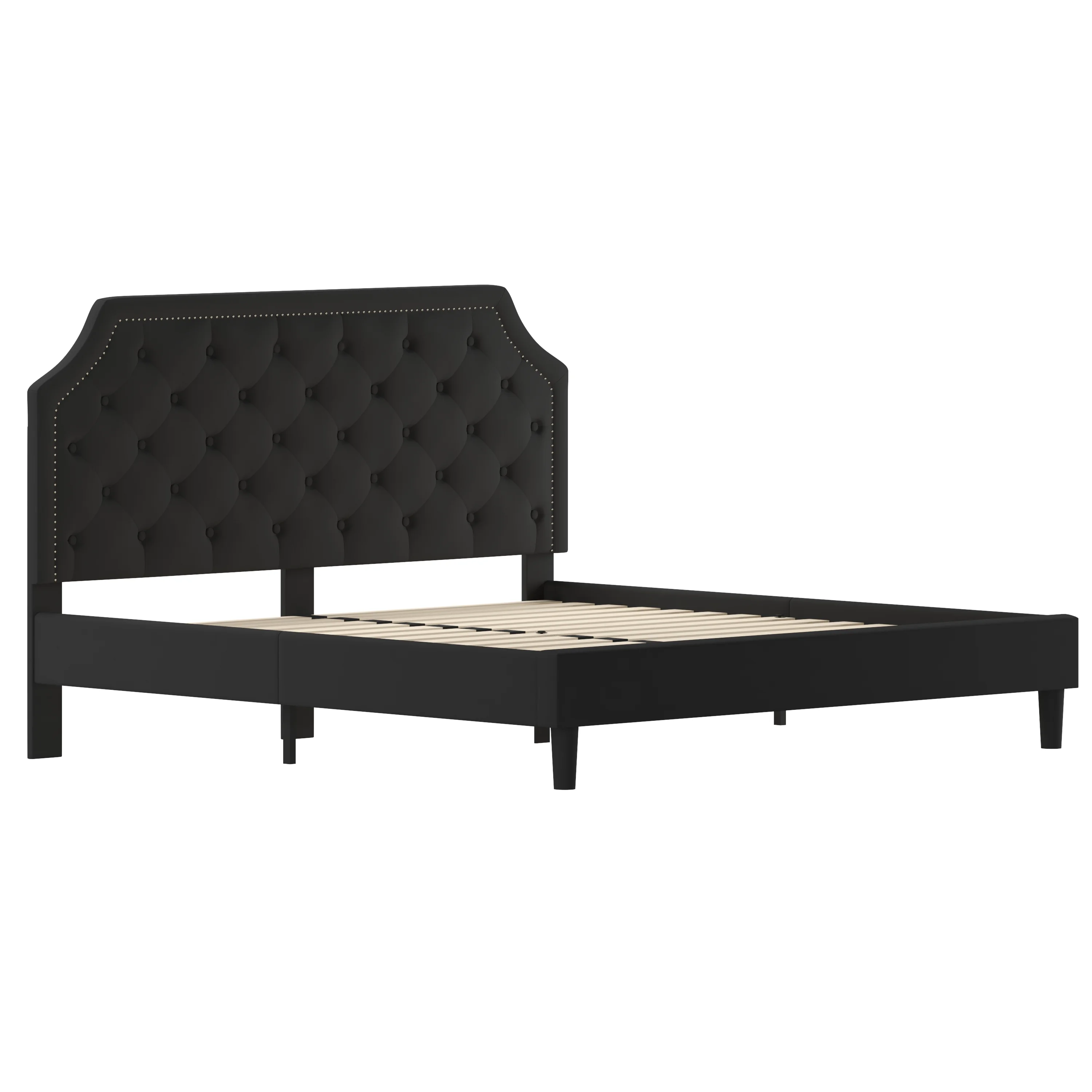 Emma + Oliver King Size Arched Tufted Upholstered Platform Bed in Black Fabric