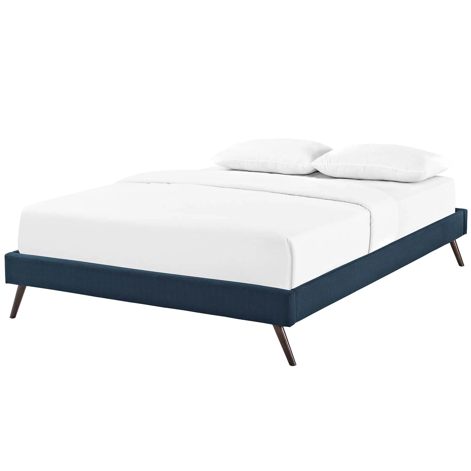 Modern Contemporary Urban Design Bedroom Full Size Platform Bed Frame, Fabric, Navy Blue