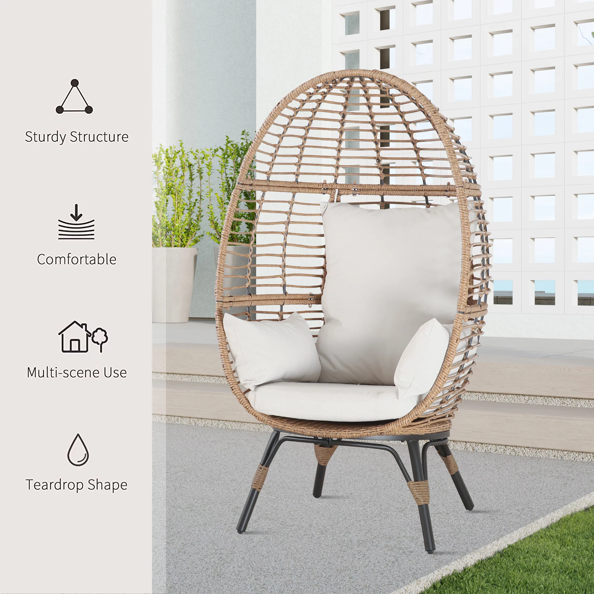 Ulax Furniture Outdoor Patio Wicker Egg Chair Indoor Tear Drop All-Weather Rattan Chair with 4 Cushions for Patio, Backyard, Living Room