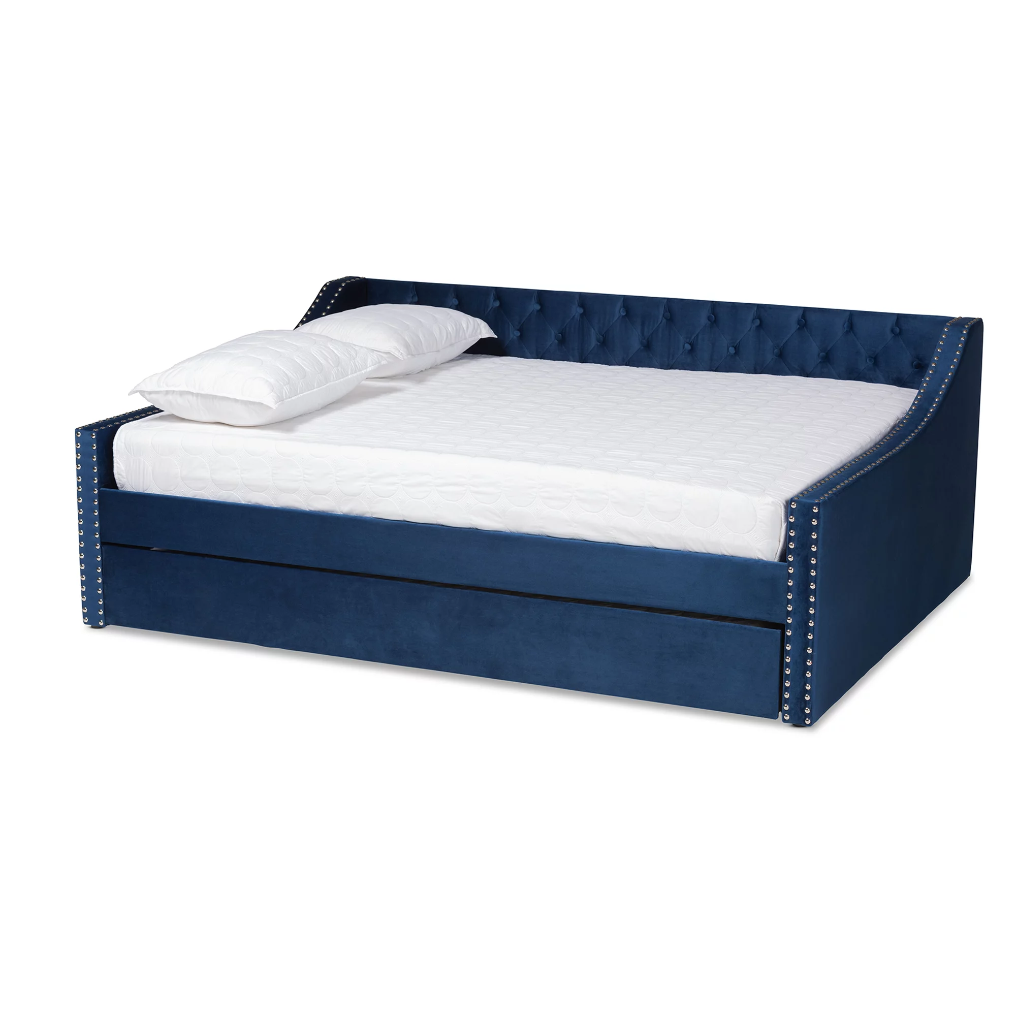 Baxton Studio Raphael Contemporary Upholstered with Trundle Daybed, Full, Navy Blue