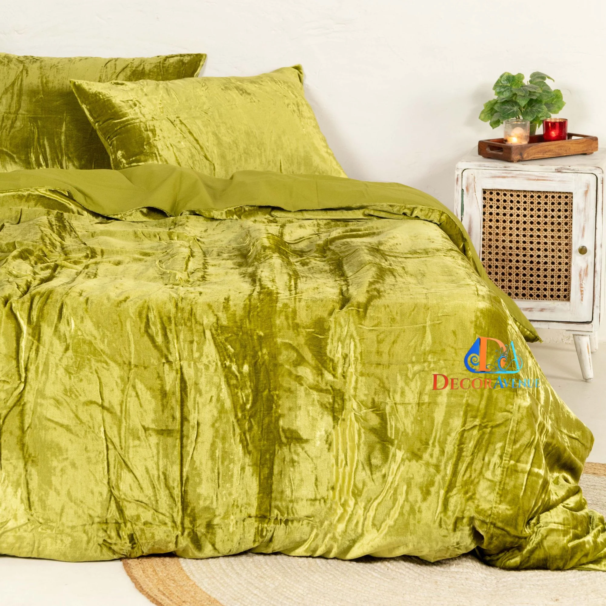 DecorAvenue Ultra-Luxe Velvet Duvet Cover, Boho Bedding UO Comforter Donna Cover, 3 Pcs Set Green Color Duvet Set, Velvet Bedding Set Full Size