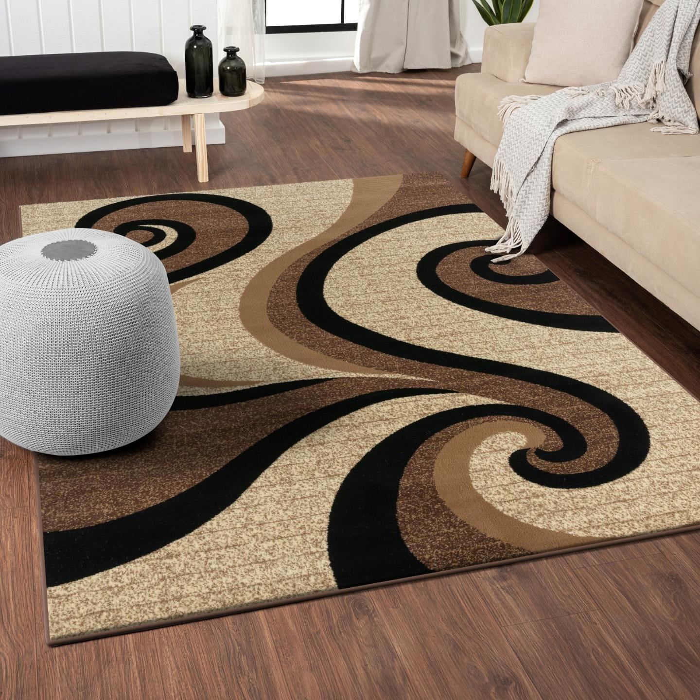 Luxe Weavers Beige Swirls Modern Abstract Area Rug Size 8x10