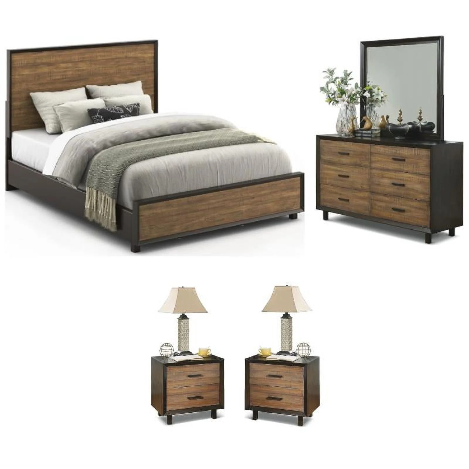 Home Square 4-Piece Set with Queen Bed & Dresser & 2 Nightstands in Brown