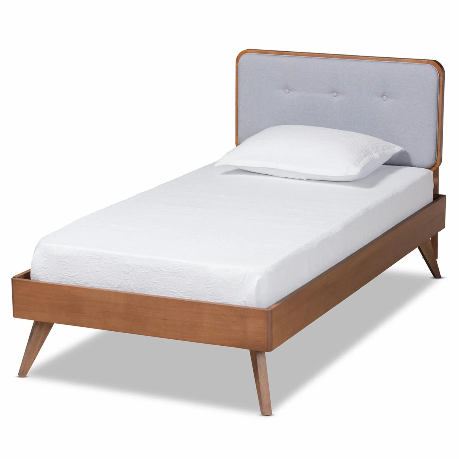 Baxton Studio Dilara Light Grey and Brown Finished Wood Twin Size Platform Bed