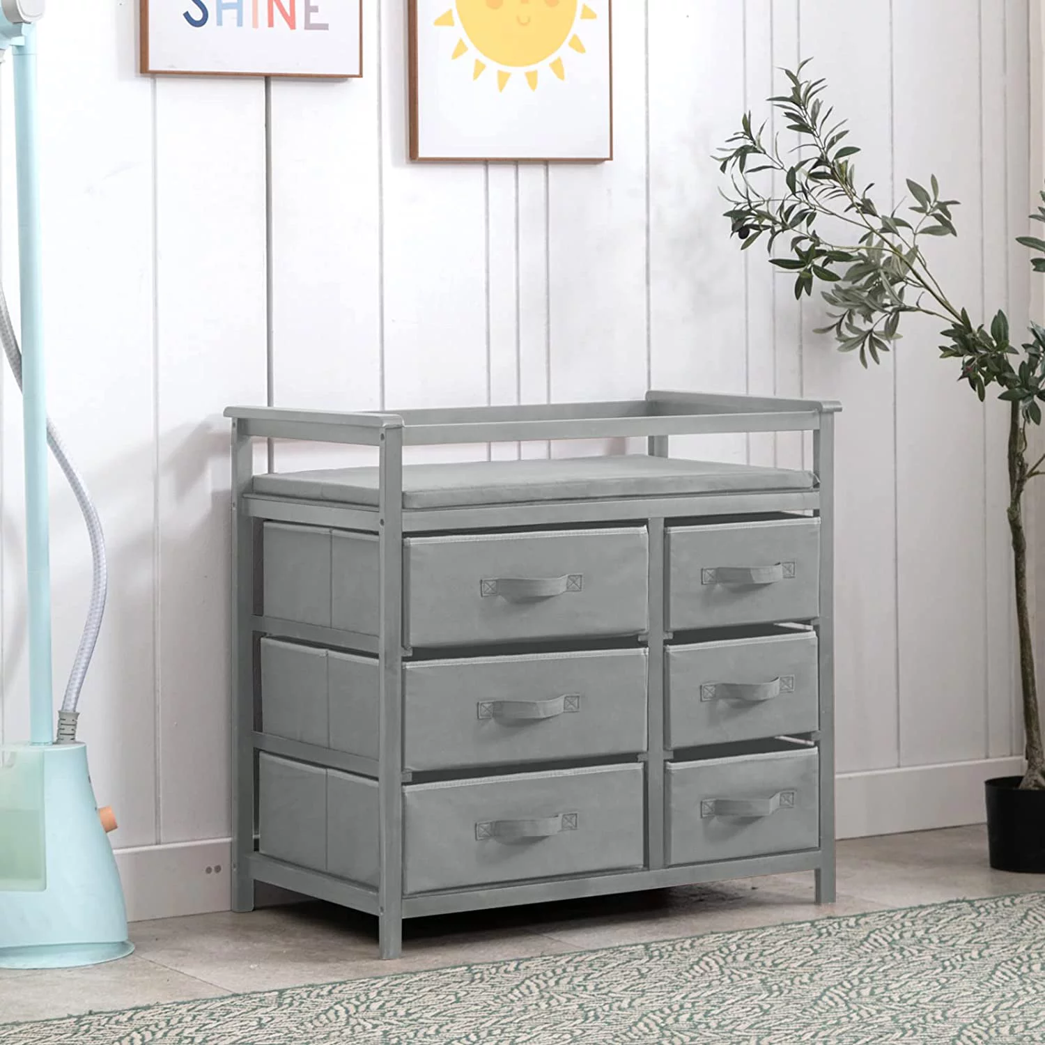 Baby Changing Table Dresser, Wanan Baby Dresser with Changing Table, Baby Changing Station with 6 Storage Baskets, Nursery Dresser Changing Table with Changing Table Topper, Diaper Changing Station