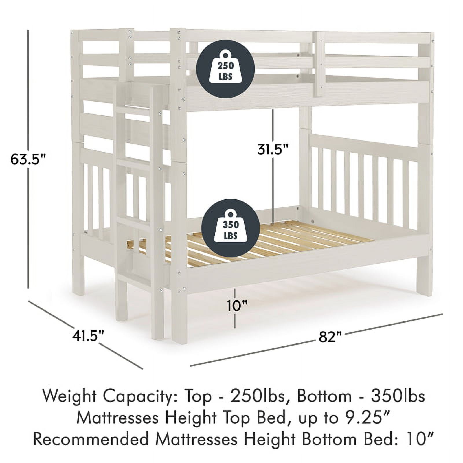 My Bed Now Olympus Twin-over-Twin Solid Wood Bunk Bed with Ladder in White Mist