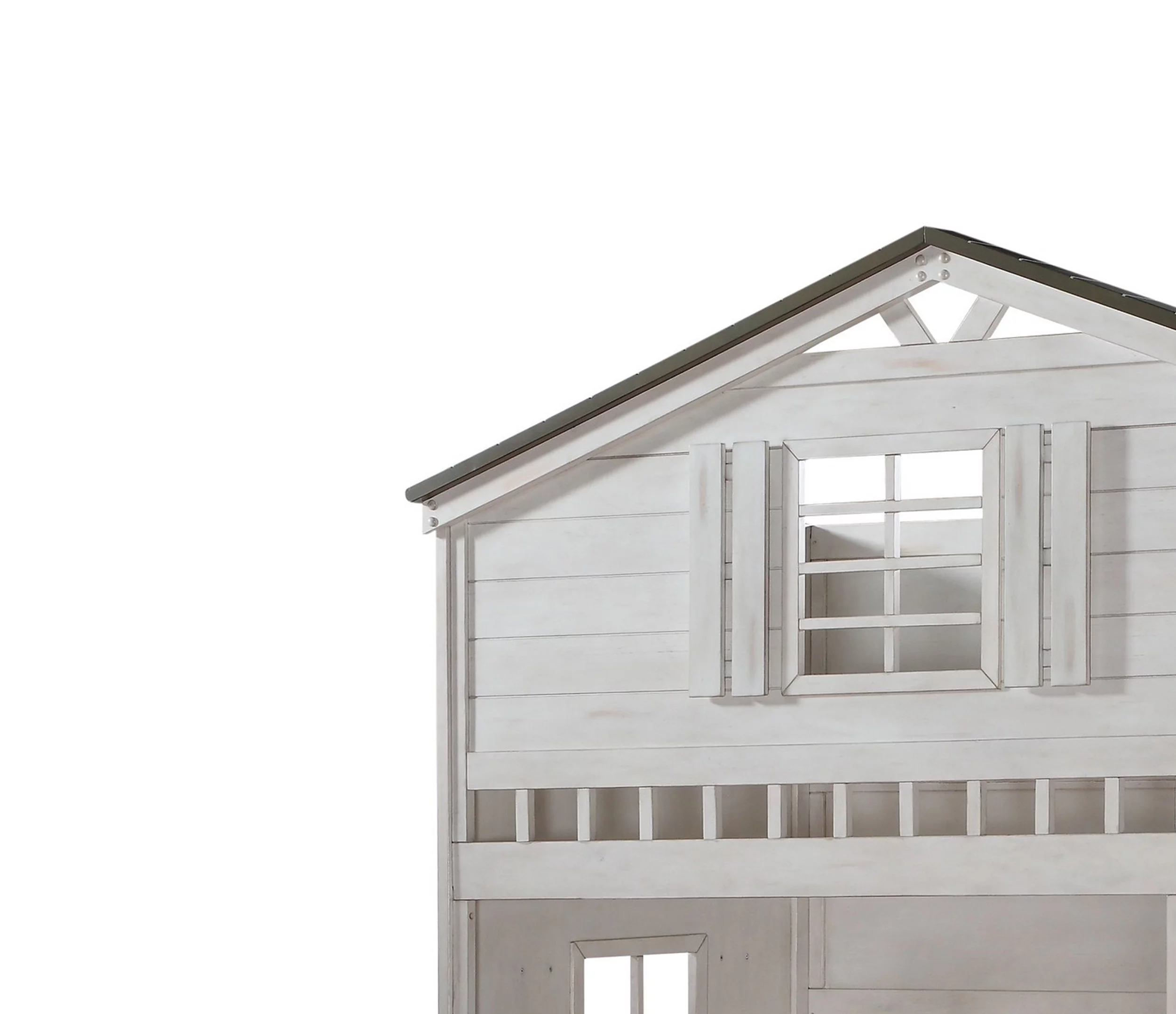 Wooden Tree House Design Twin Size Loft Bed with Desk, White and Gray