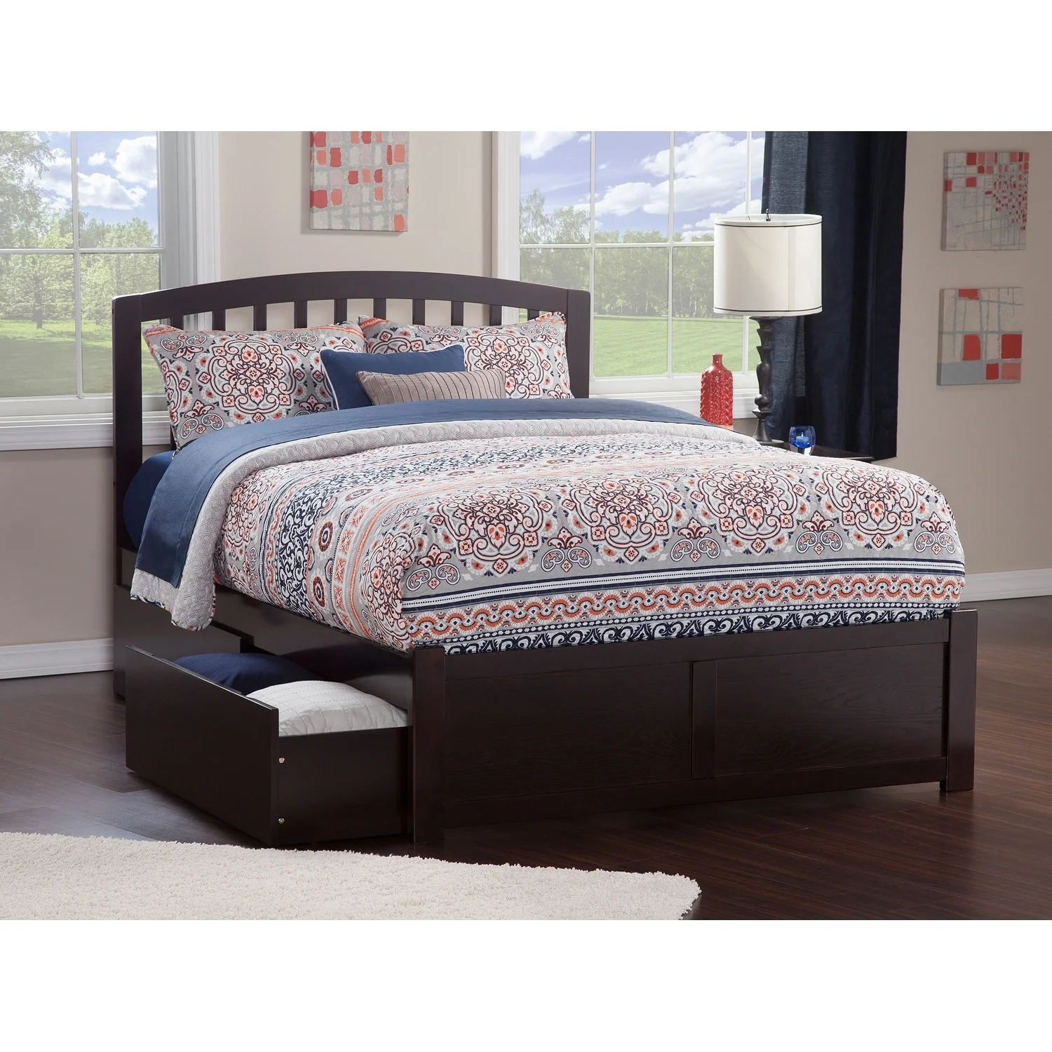 AFI Richmond Full Platform Bed with Footboard and 2 Drawers in Espresso