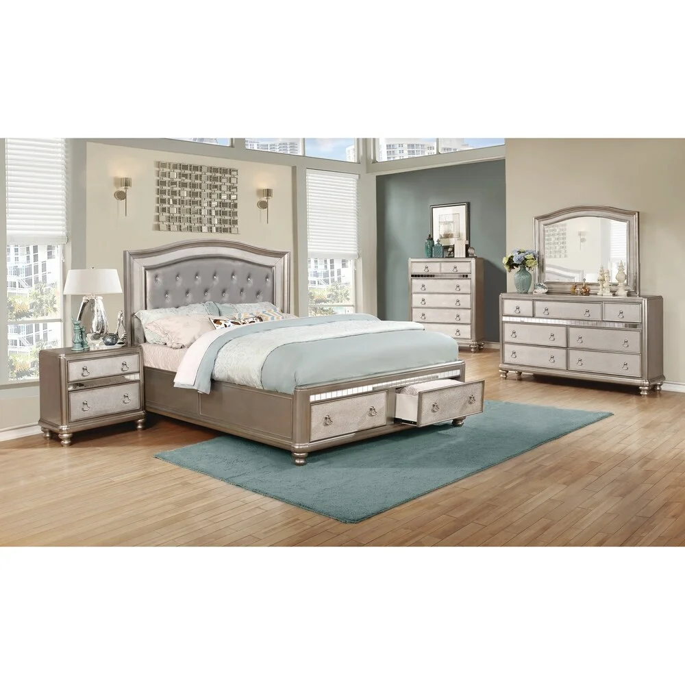 Coaster Furniture Bling Game Storage Bedroom Set Metallic Platinum King