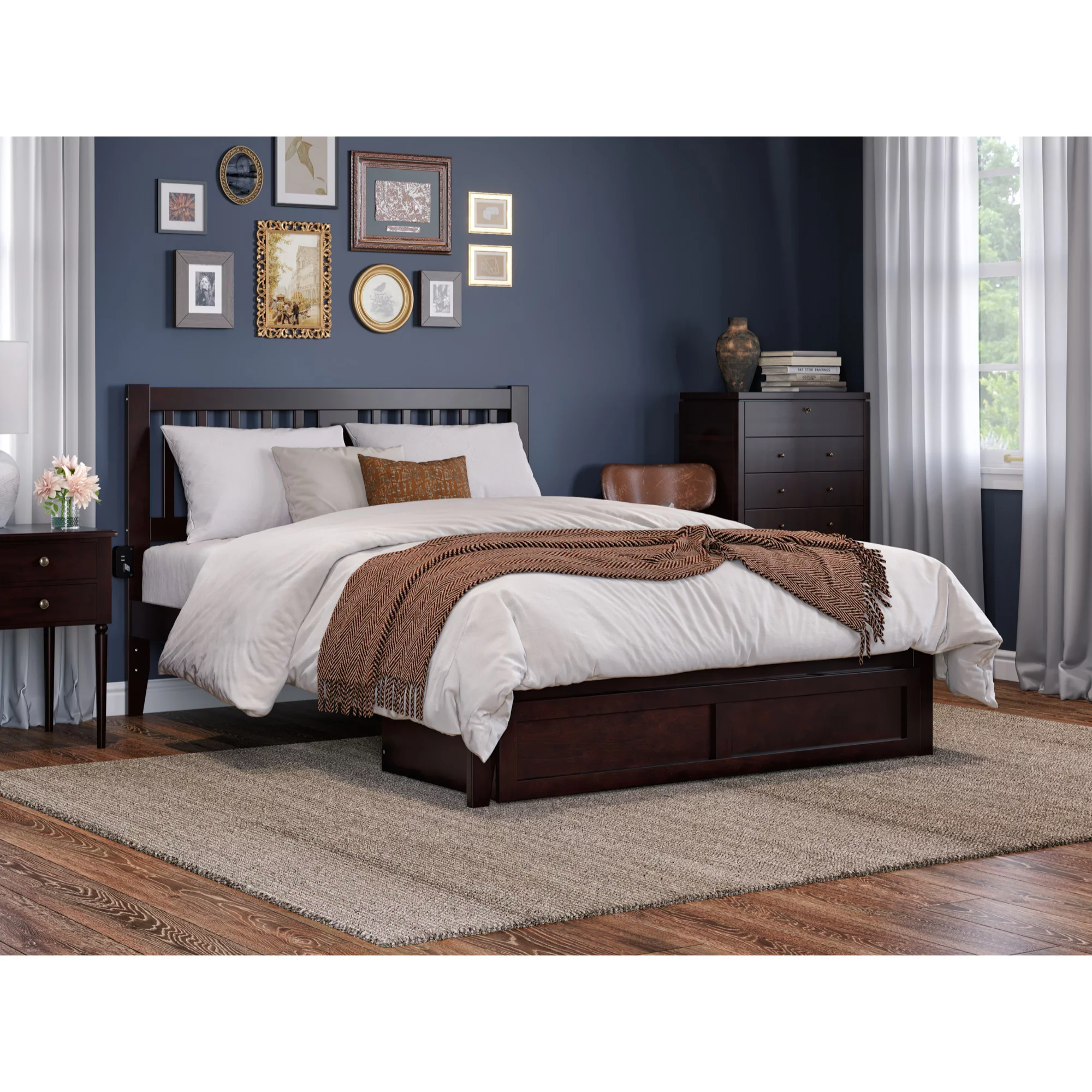 AFI Tahoe Solid Wood Queen Platform Bed with Foot Drawer in Espresso