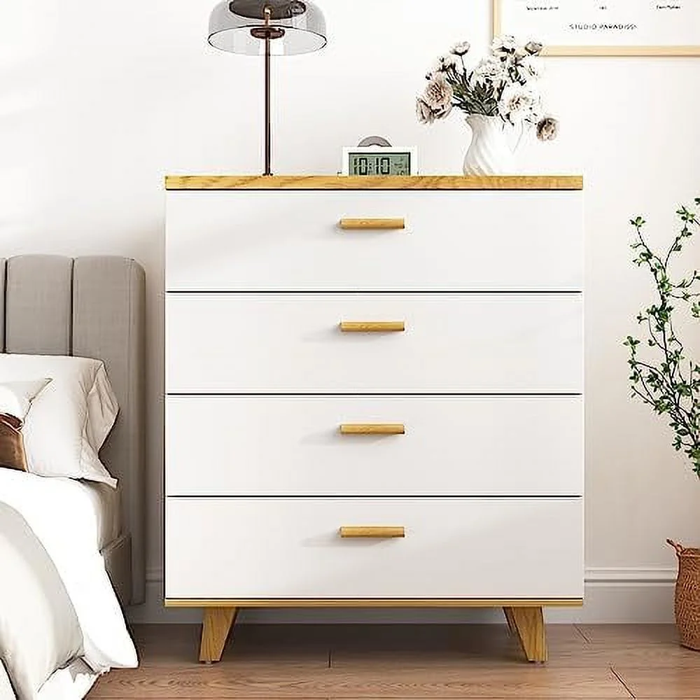 RUNFAYBIU White Dresser for Bedroom 4 Drawer Dresser Wood Dresser Chest of Drawers & Dresser Bedroom Dresser Funiture TV Stand Dresser