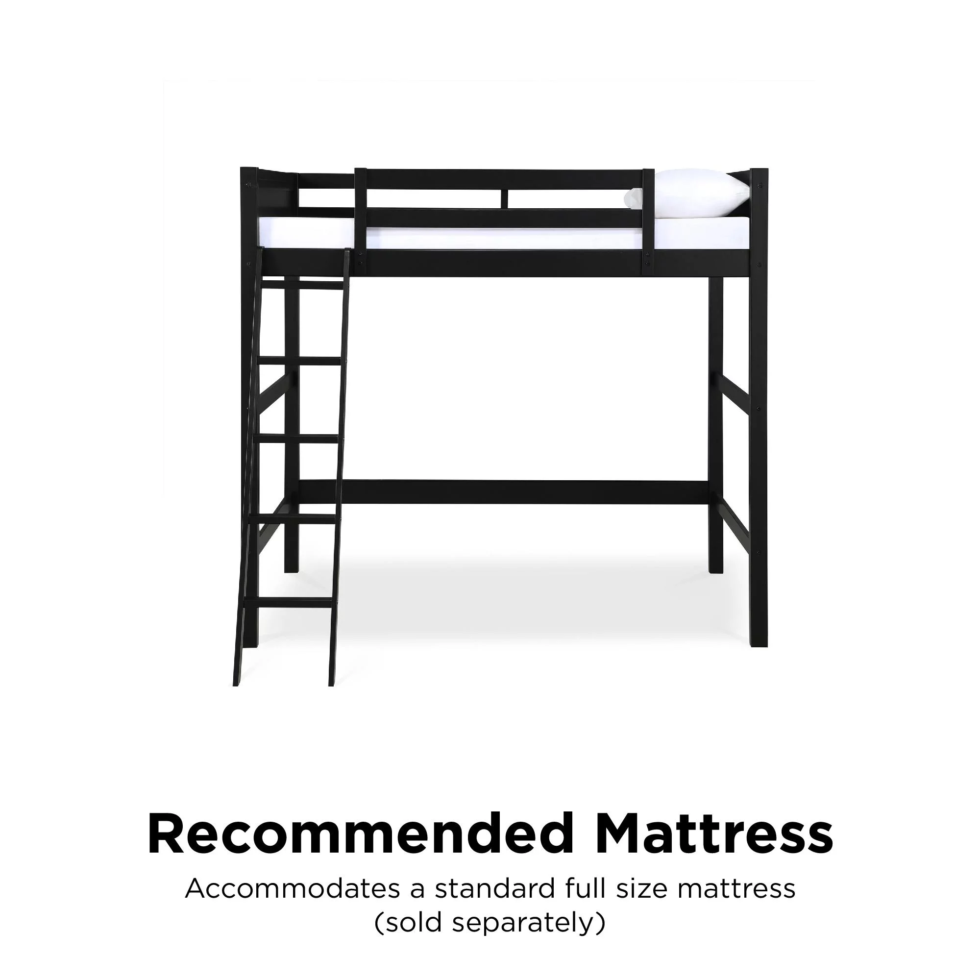 Your Zone Kiarah Full Size Loft Bed with Ladder, Black