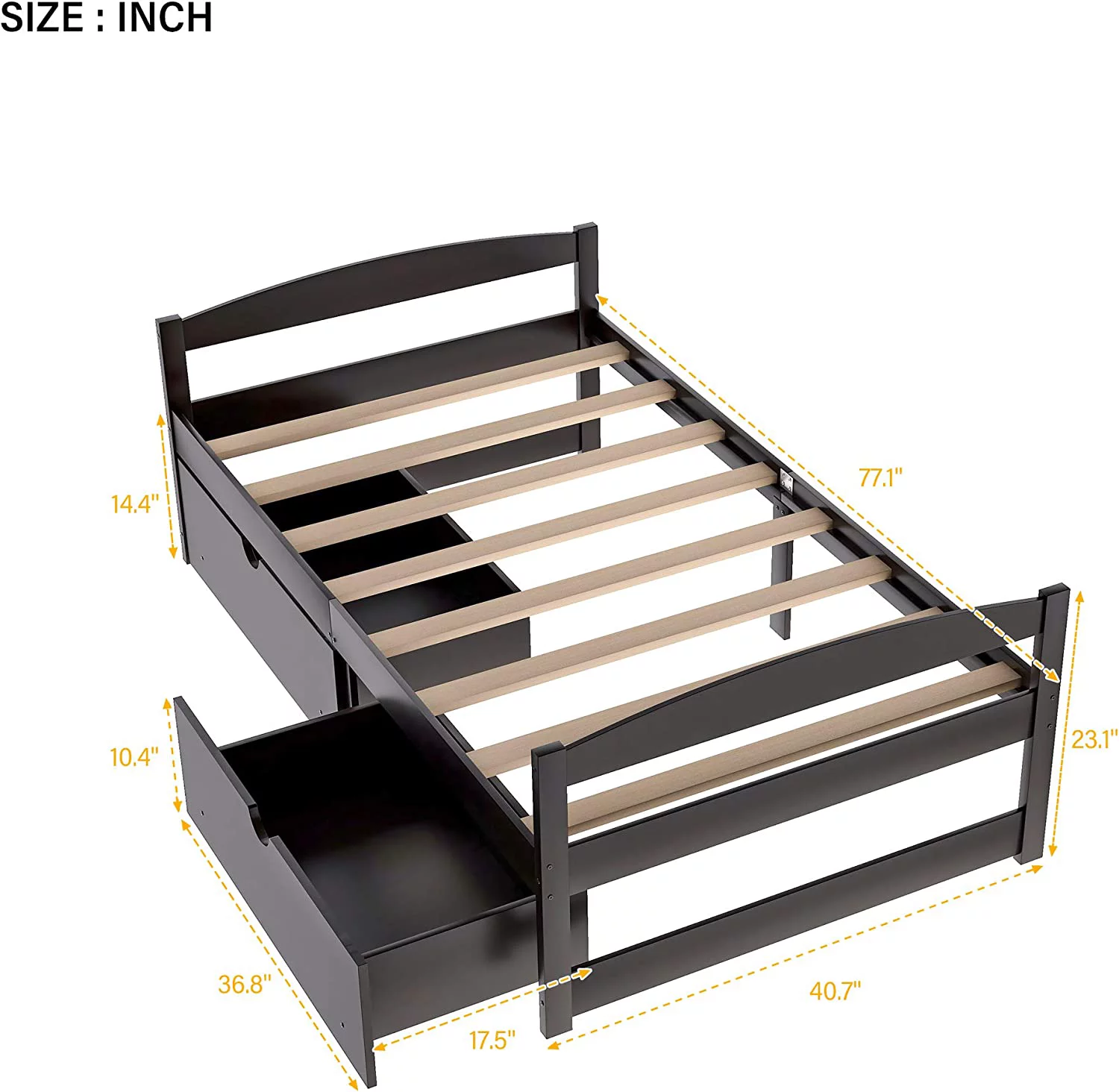 Size Platform Bed With Two Drawers, Solid Wood Daybed Frame For Bedroom Guest Room, No Box Spring Needed (Espresso)