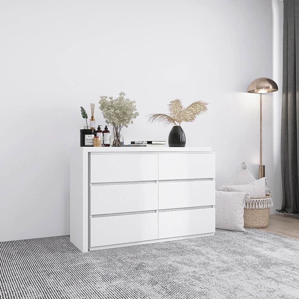 JOLLY JAUNTS 6 Drawers Chest, Extended Desktop Drawer Dresser, Handle Free Adjustable Desk Top Vanity for Living Room, Hallway, Nursery