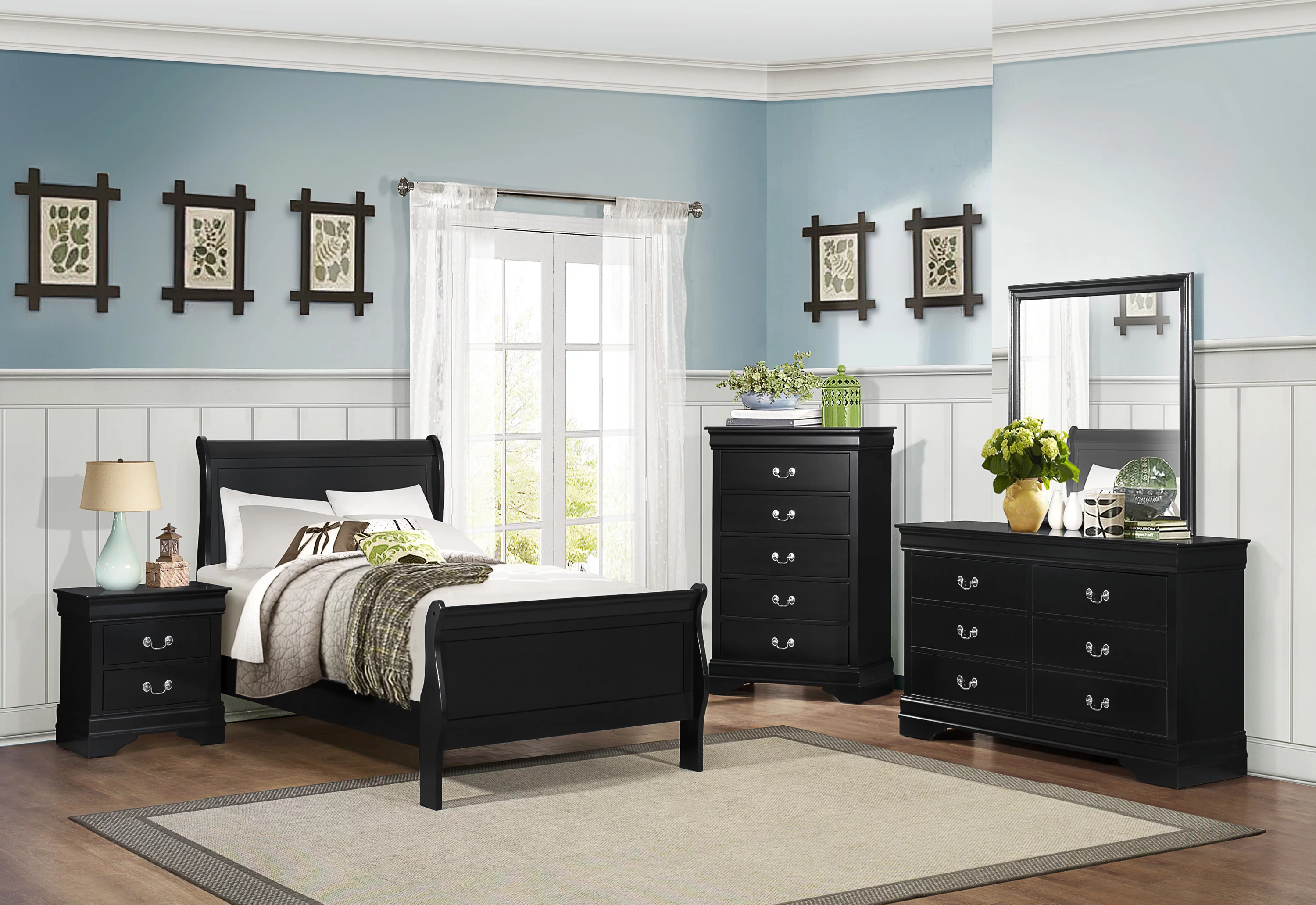 Lexiconhome Mayville Sleigh Bed, Twin, Black