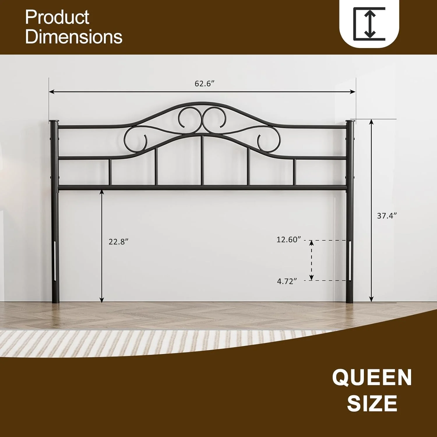 IKIFLY Metal Queen Size Headboard, Adjustable Height, Steel Curved Queen Headboard Only for Bedroom, Farmhouse Scrollwork Design, Attach Frame, Easy Assembly - Black