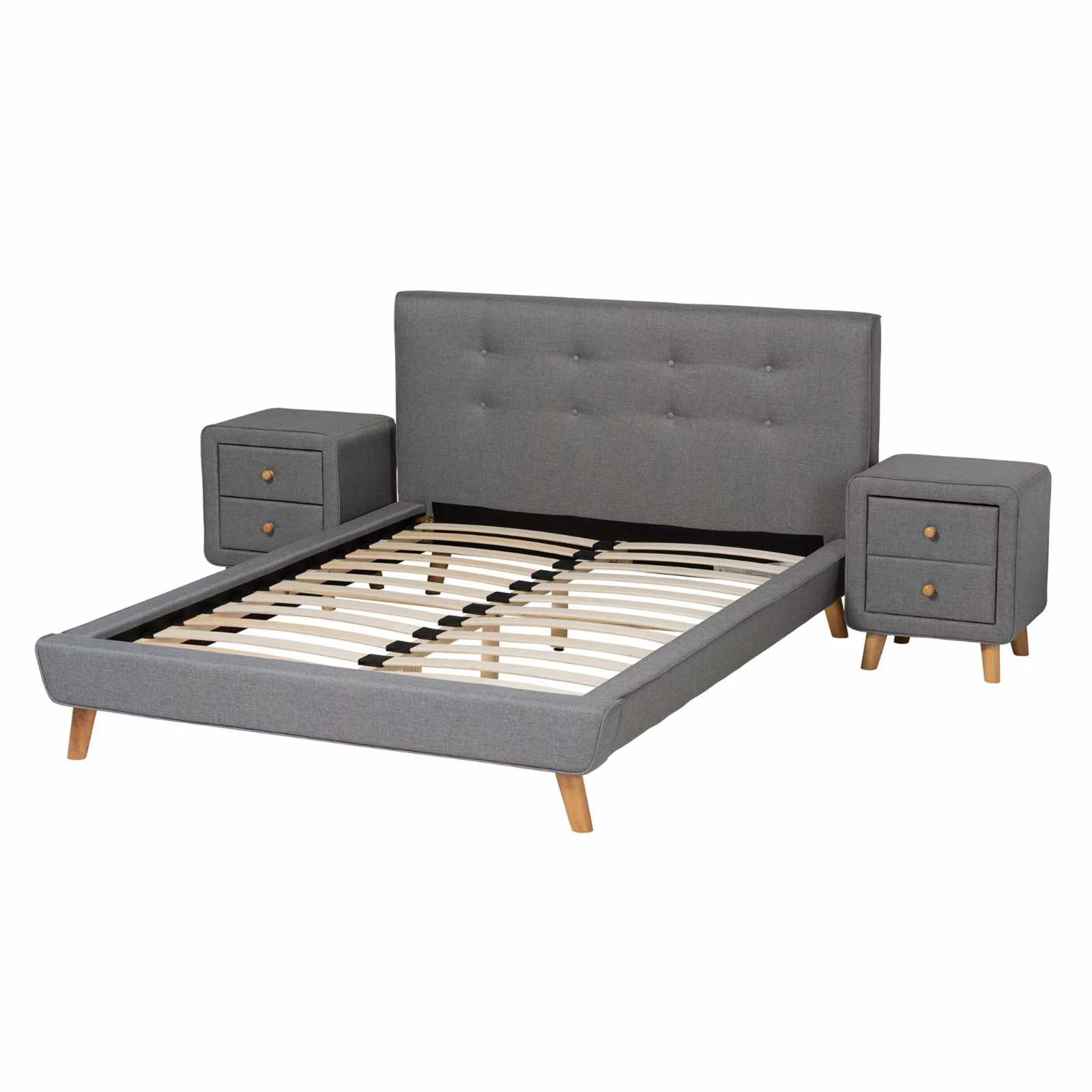 Baxton Studio Jonesy Grey Fabric Upholstered Queen Size 3-Piece Bedroom Set