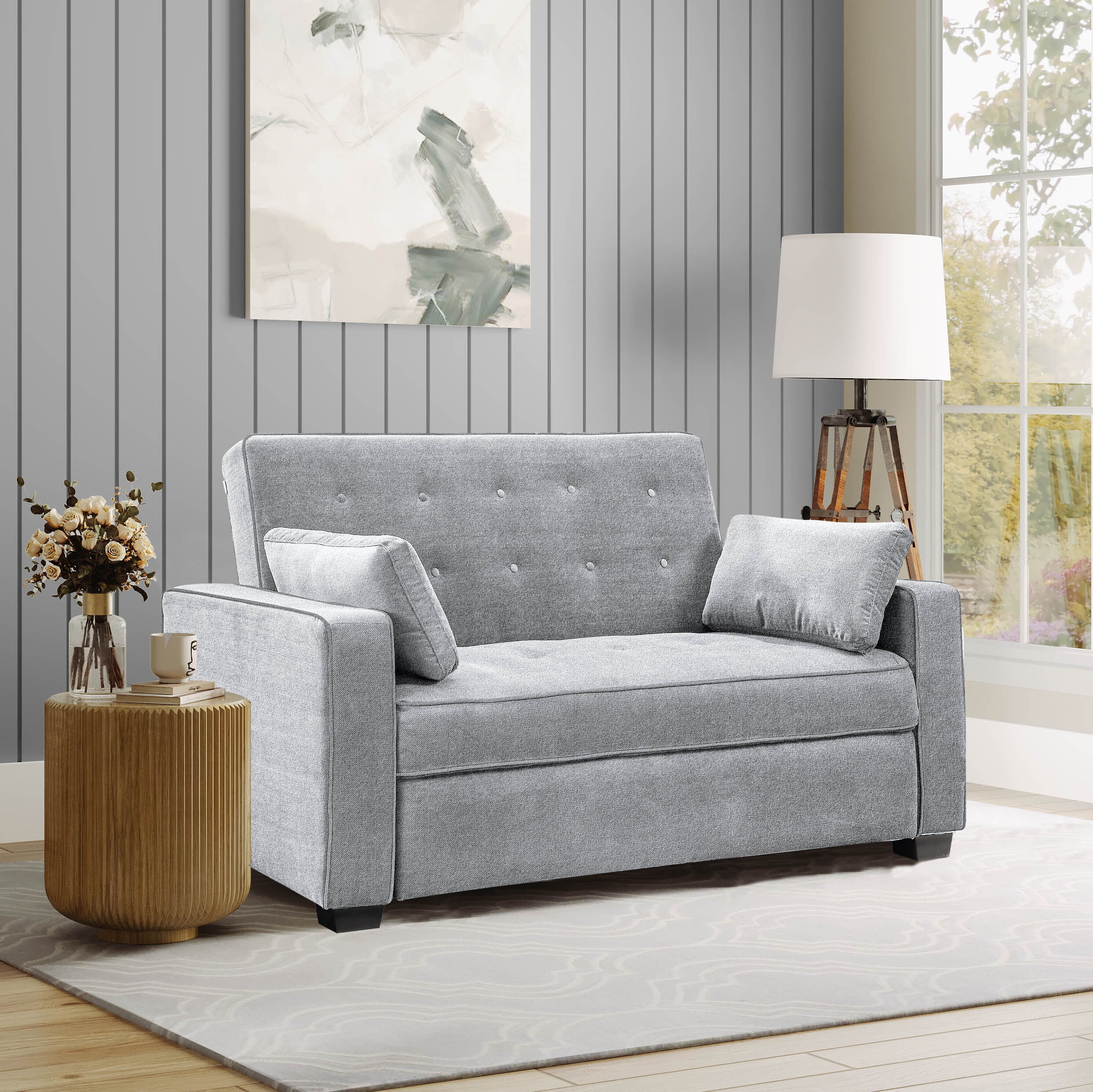 Serta Monroe Modern Loveseat with Sleeper, Light Gray Fabric