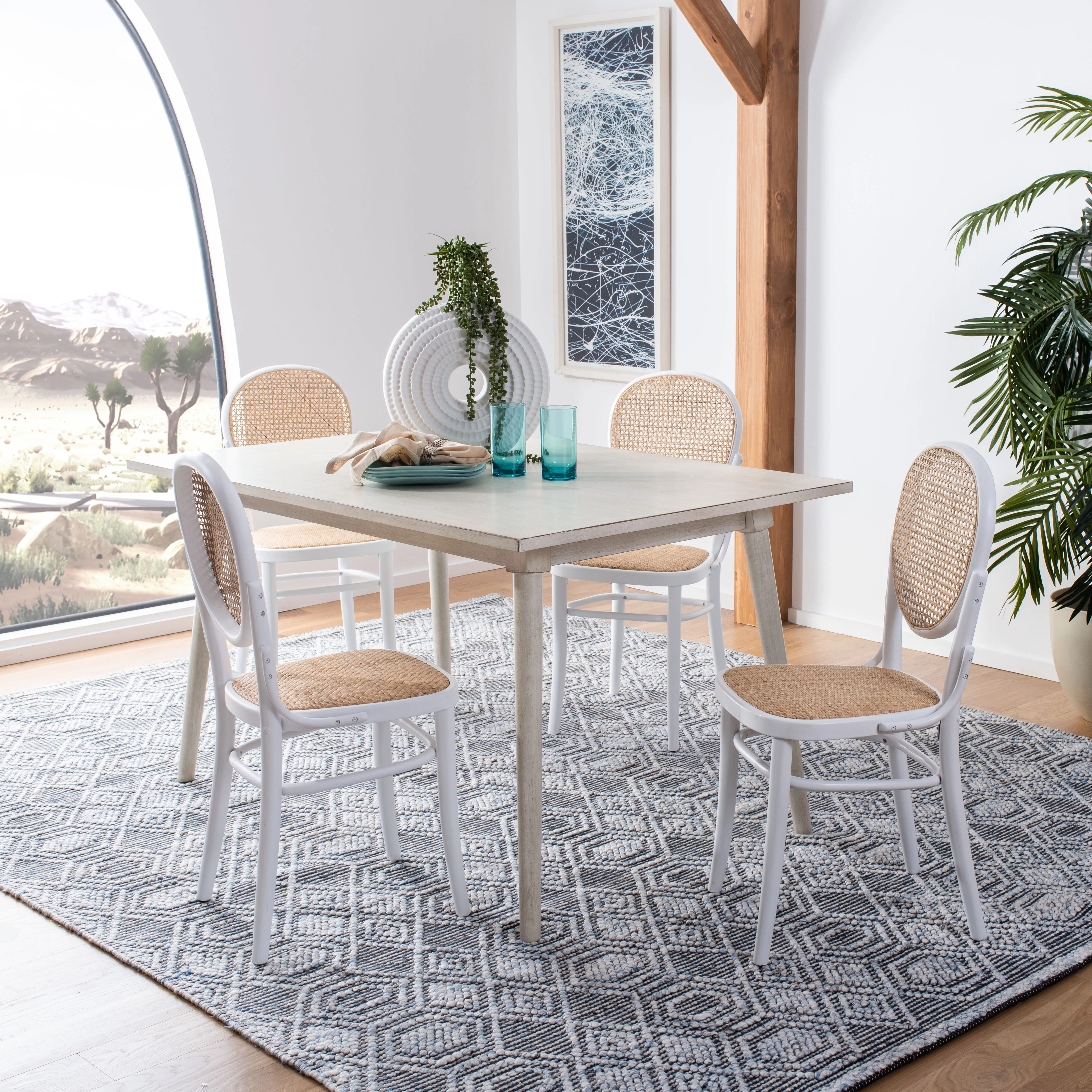 SAFAVIEH Sonia Nautical Cane Dining Chair, White/Natural