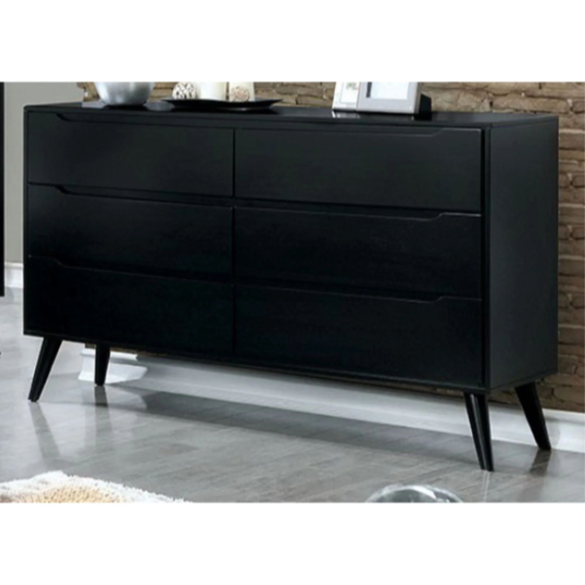 Minimal Style Mid Century Modish Wooden Dresser, Black