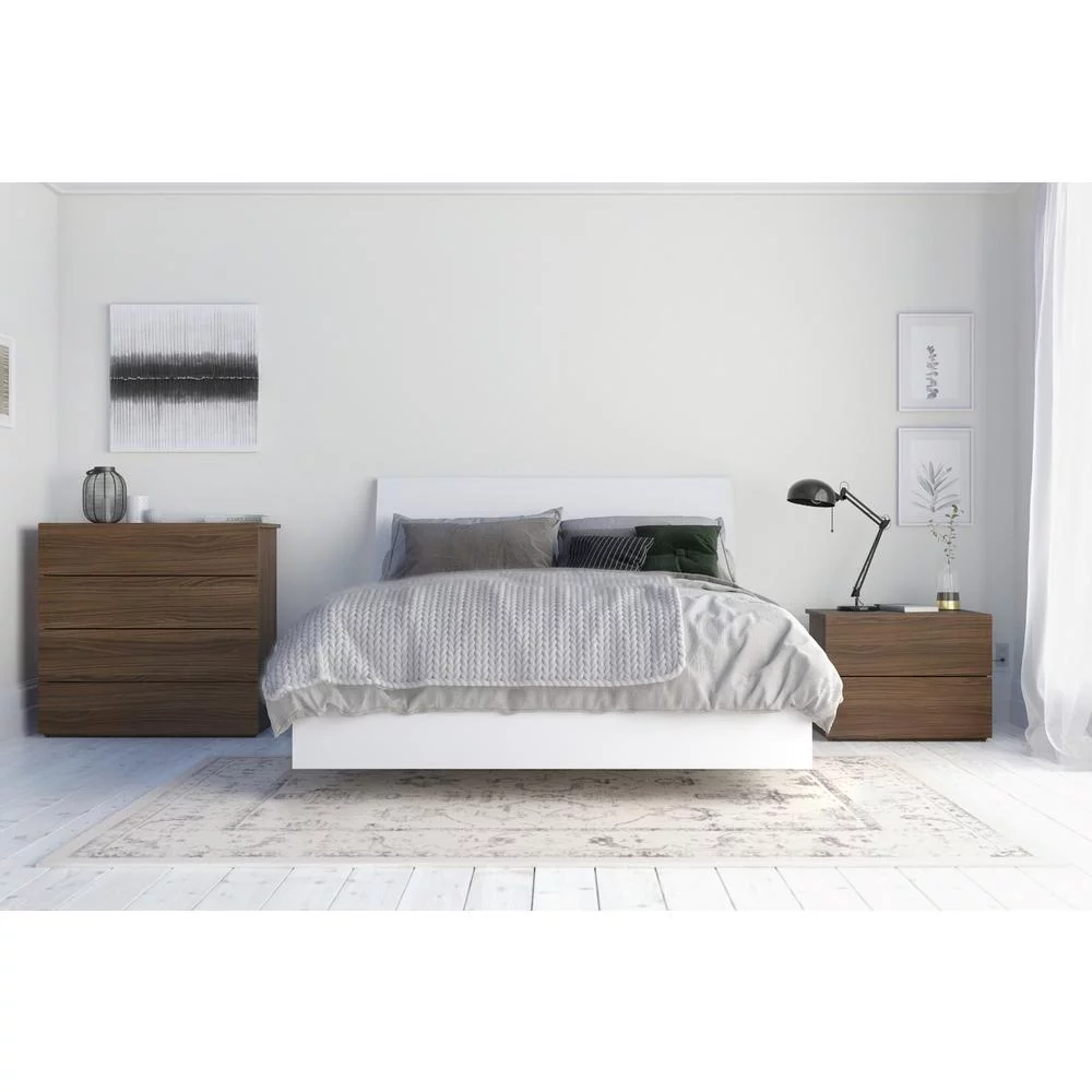Solstice 4 Piece Full Size Bedroom Set Walnut and White