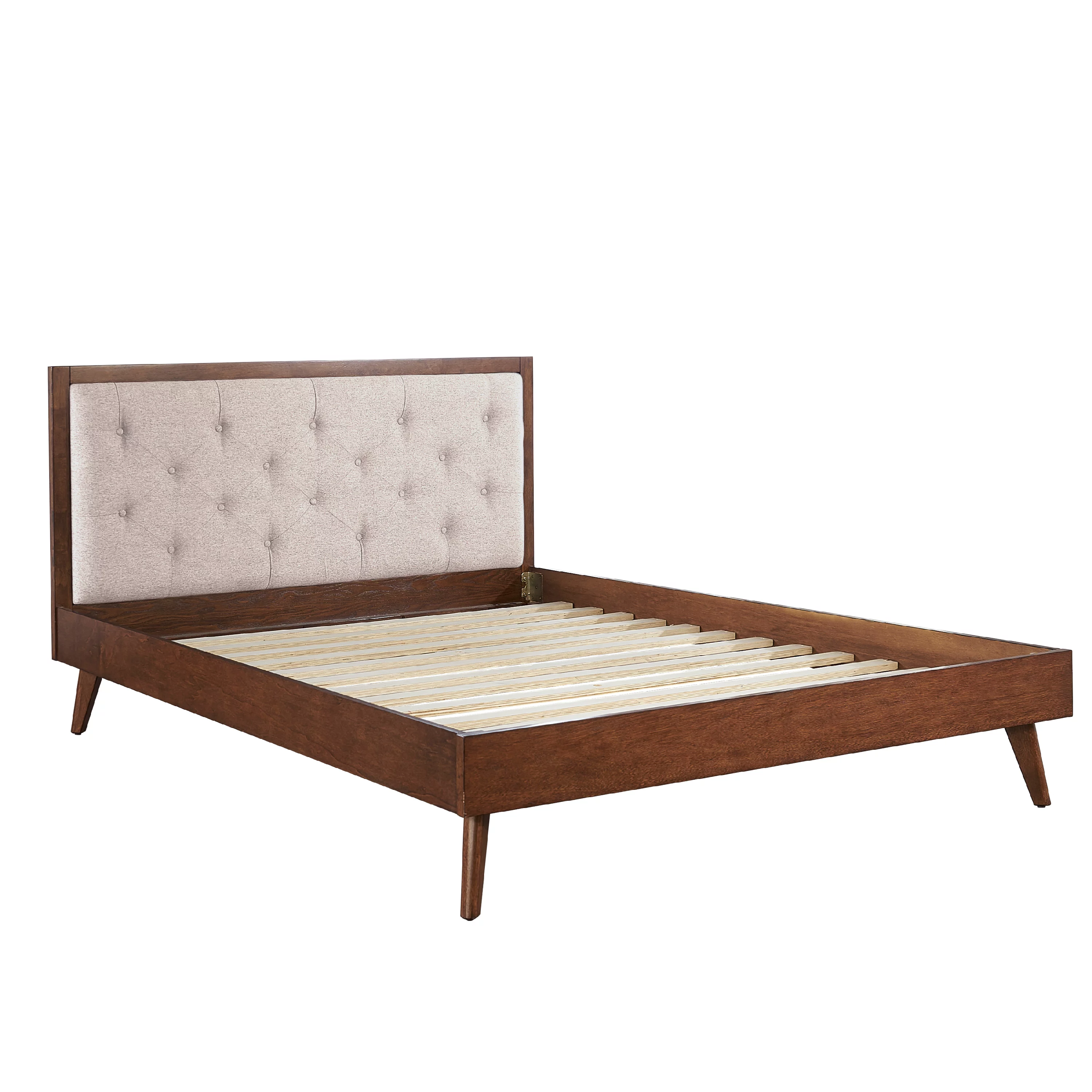 Linon Payson Platform Bed, Walnut Brown and Oatmeal Fabric, Queen