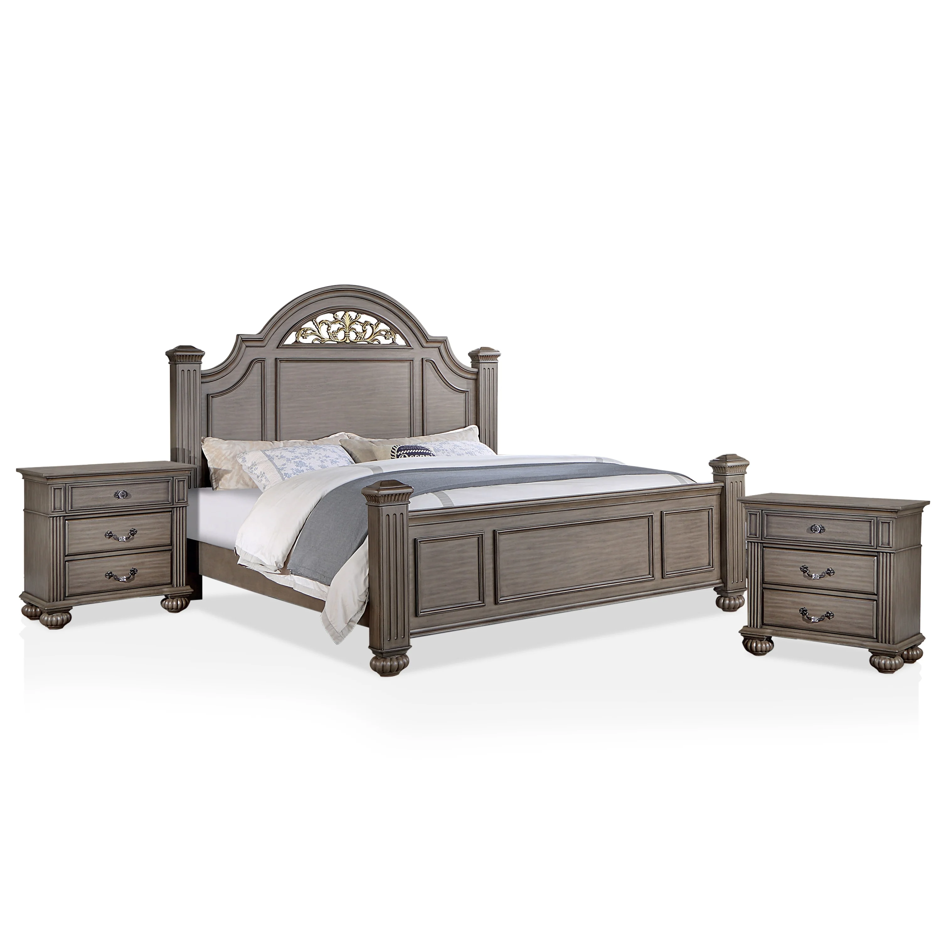 Furniture of America Vame Traditional Grey Wood 3-Piece Poster Bedroom Set by  Eastern King