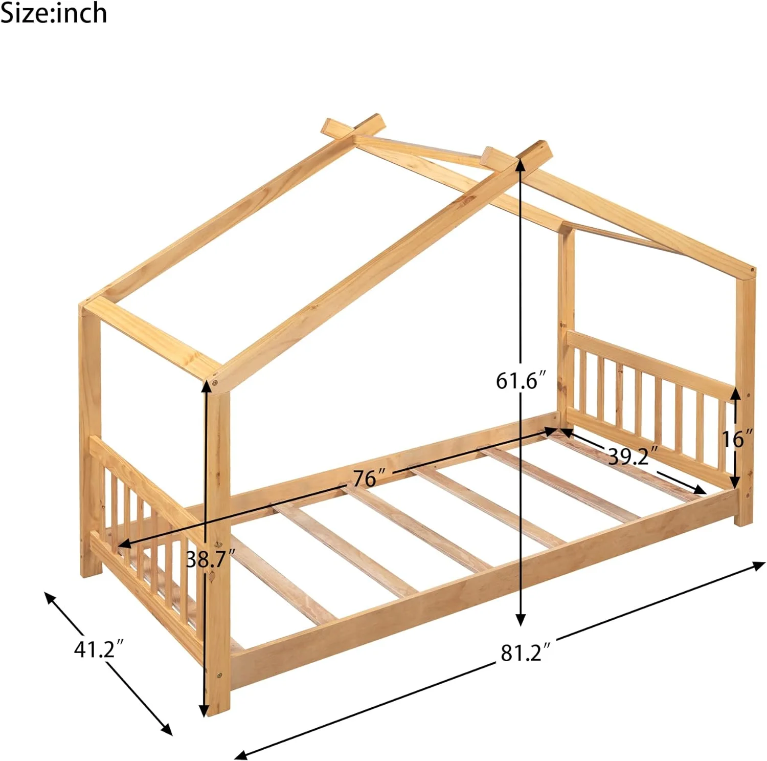 Size House Bed, Platform Bed With Headboard And Footboard, Roof Design, Bedroom Furniture, Natural