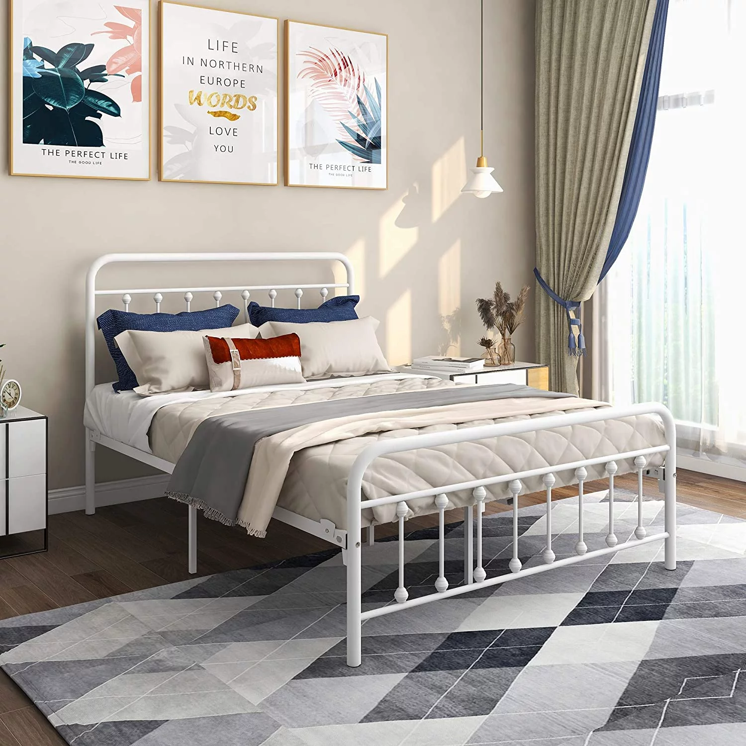 12 Inch Bed Frame Mattress Foundation Box Spring Replacement with Headboard Heavy Duty Metal Slat Support Ultra-Large Under Bed Storage (White, Full)