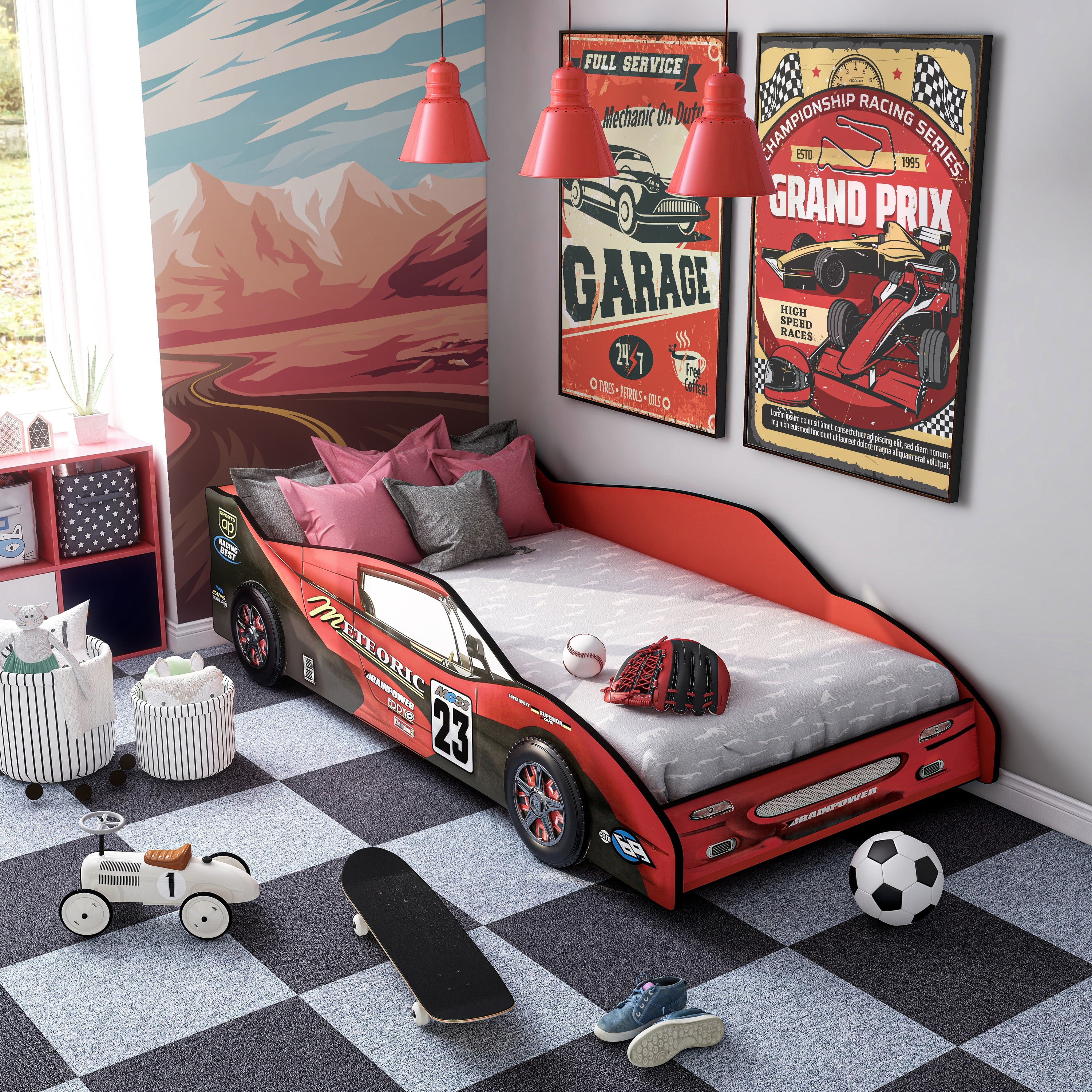 Furniture of America Buckner Mordern Race Car Design Youth Platform Bed by  Red