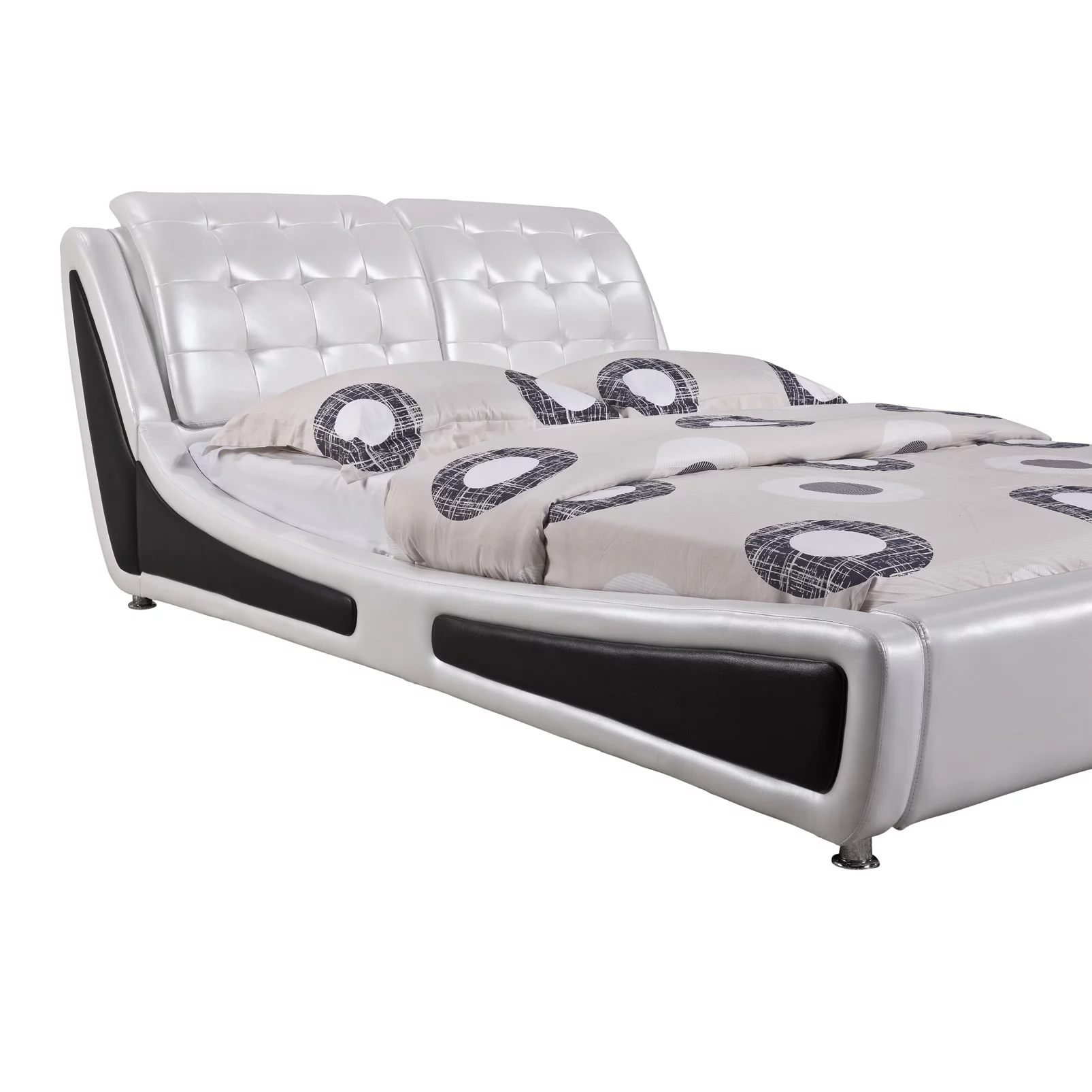 US Pride Furniture Victoria Contemporary Button Tufted Faux Leather Platform Bed, White/Black, Queen